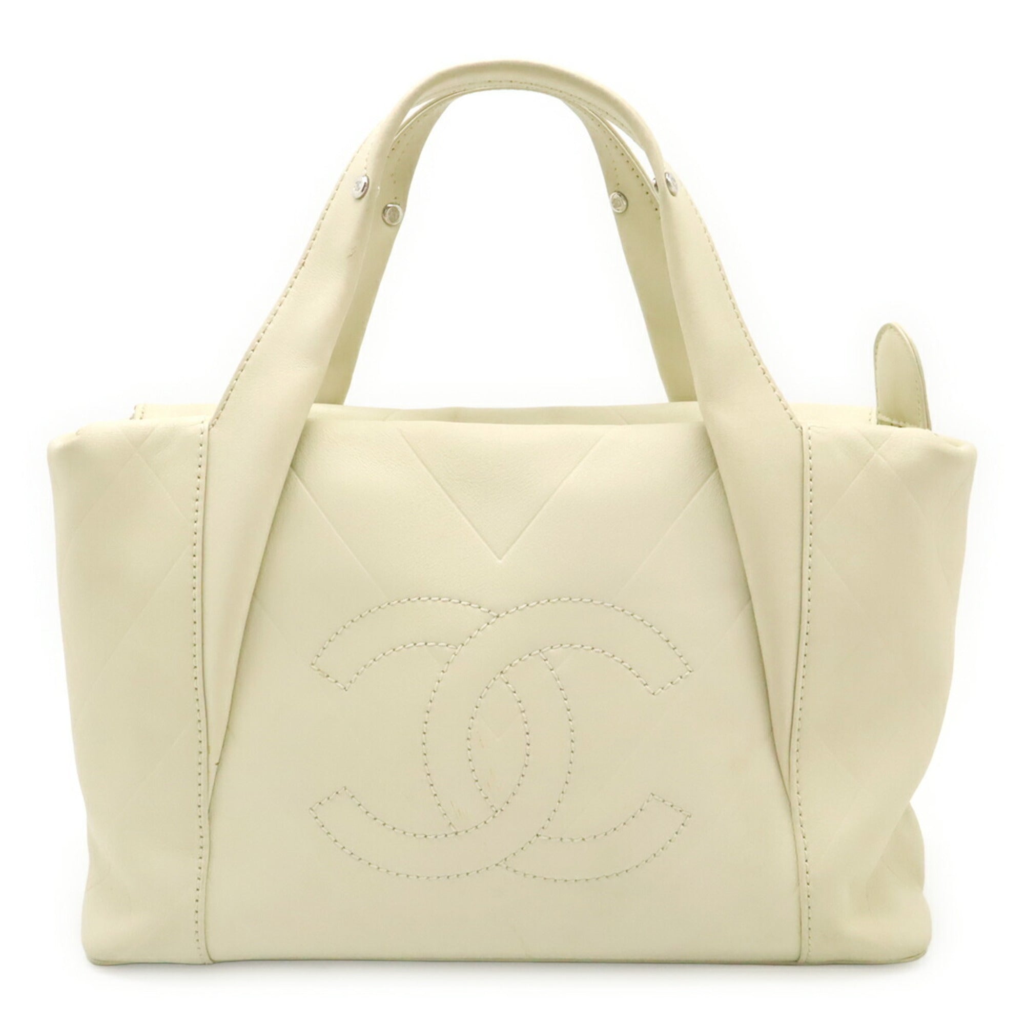 Chanel Ivory Leather Handbag Tote Bag (Pre-Owned)