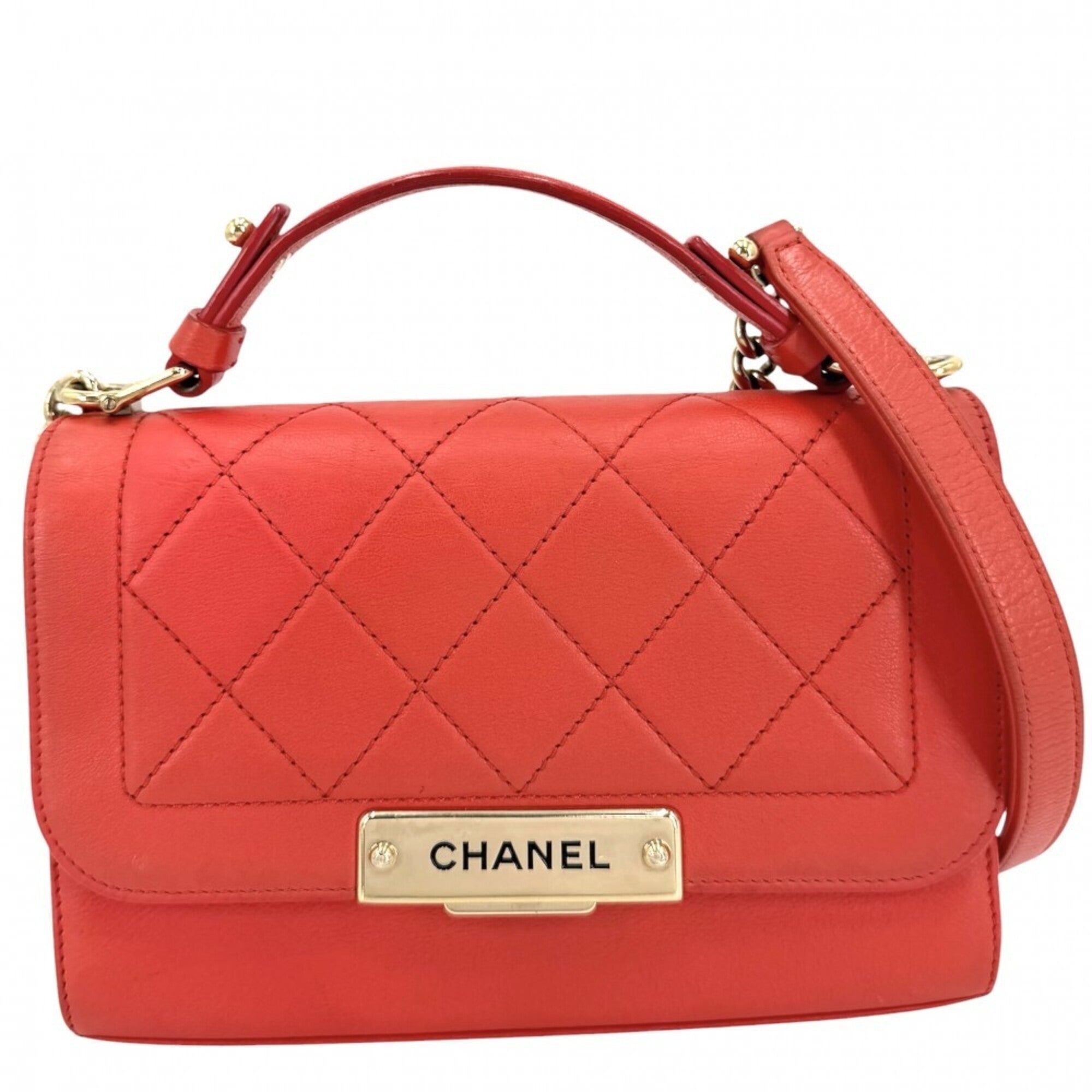 Chanel Orange Leather Shoulder Bag (Pre-Owned)