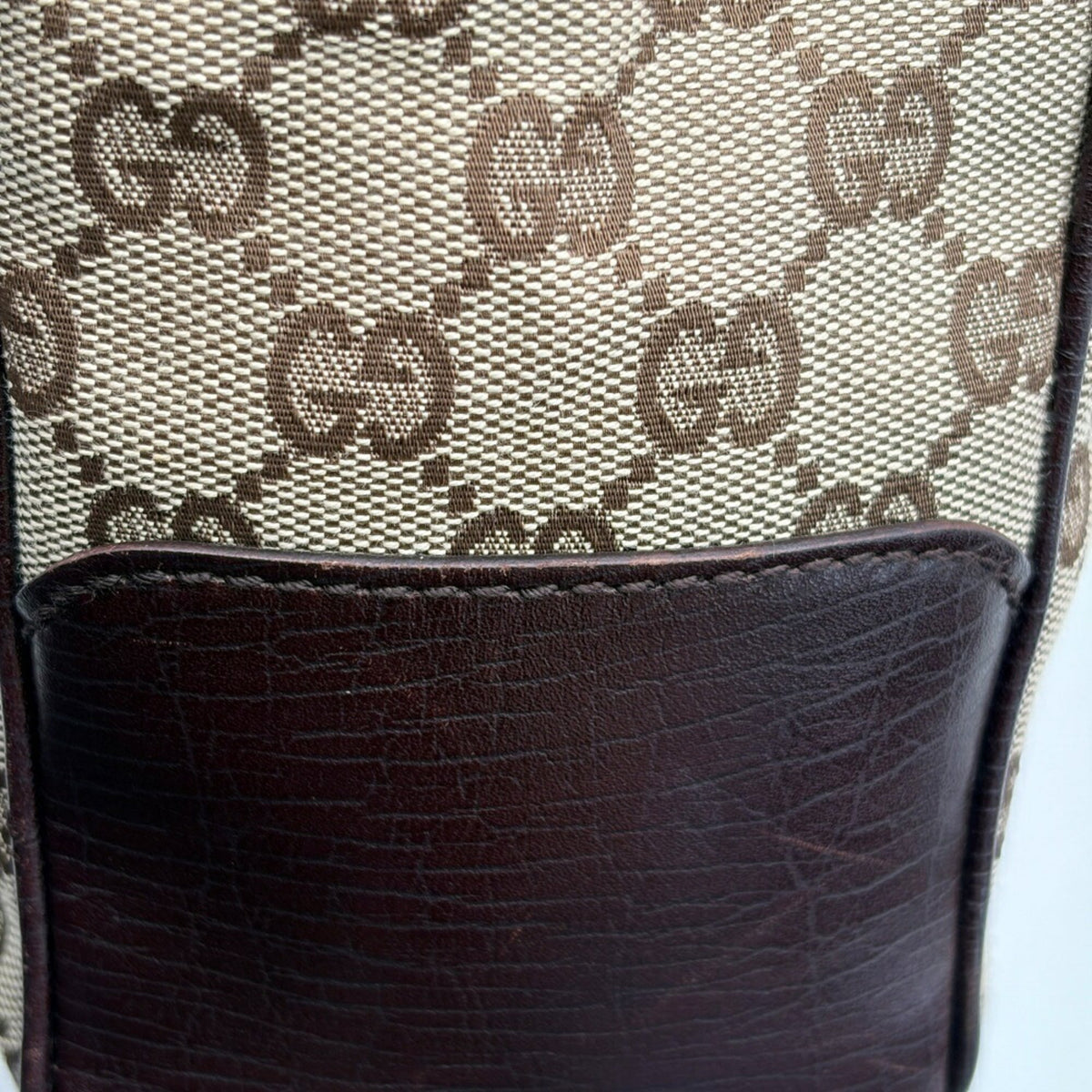 Gucci Beige Brown Bamboo Canvas Leather Tote Bag (Pre-Owned)