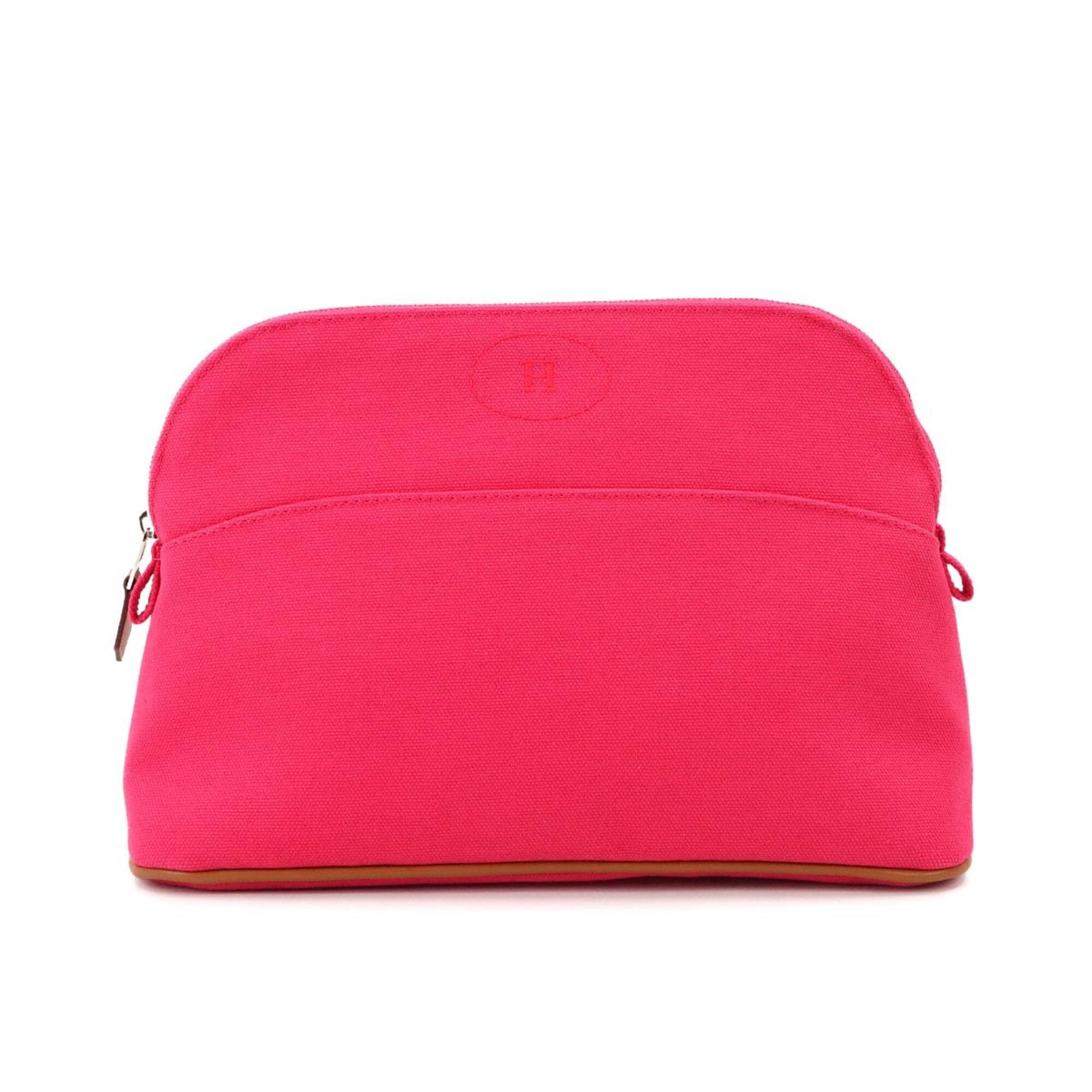 Hermes Pink Cotton Canvas Leather Pouch (Pre-Owned)
