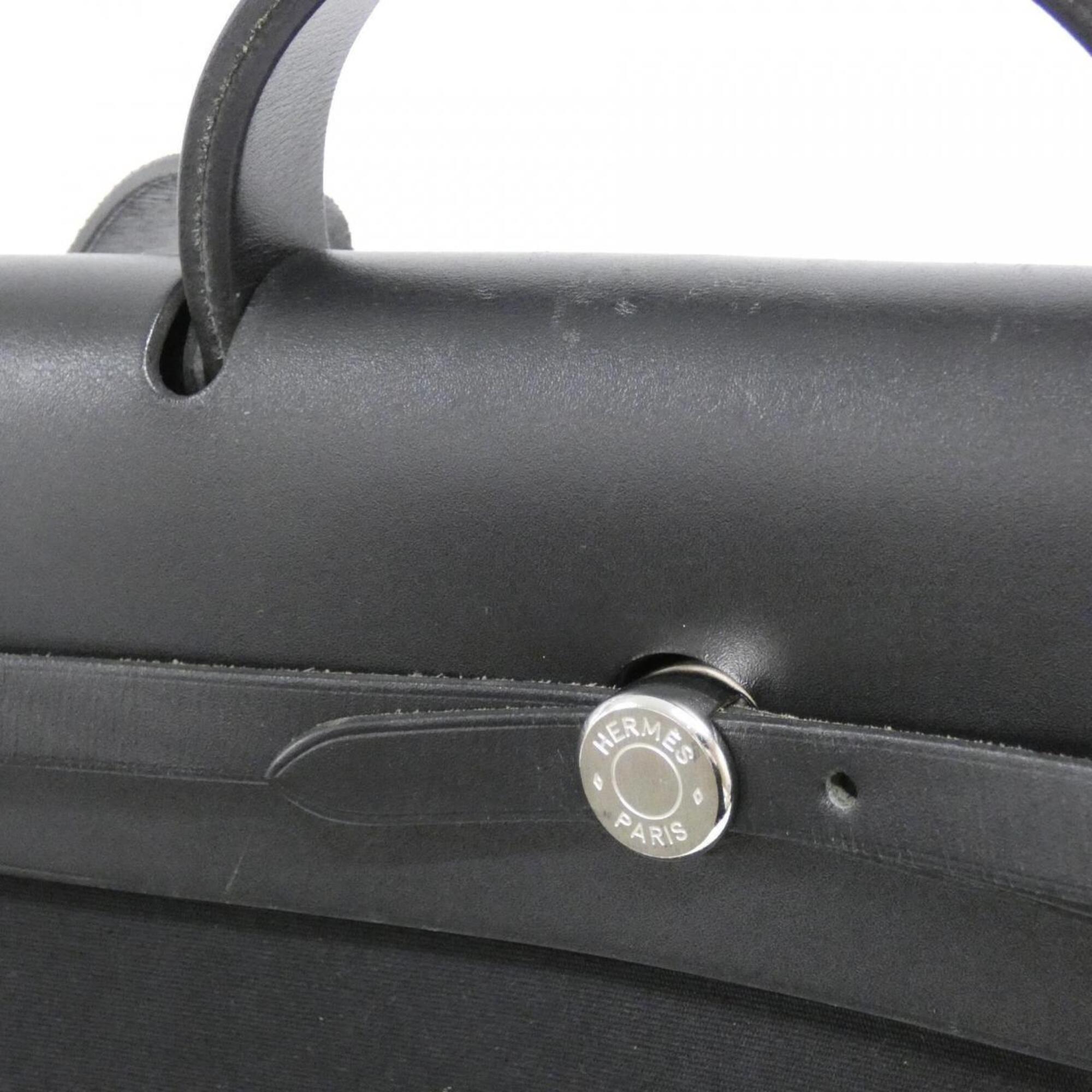 Hermes Her Bag Black Toile Officier Handbag (Pre-Owned)