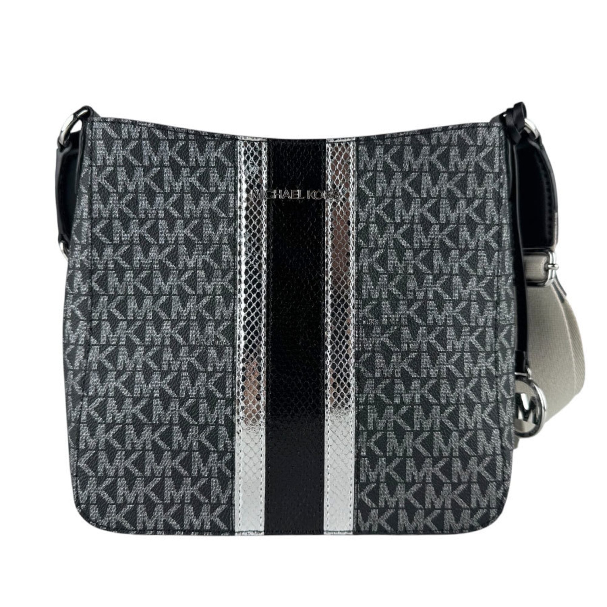 Michael Kors Black Silver Coated Canvas Leather Shoulder Bag (Pre-Owned)