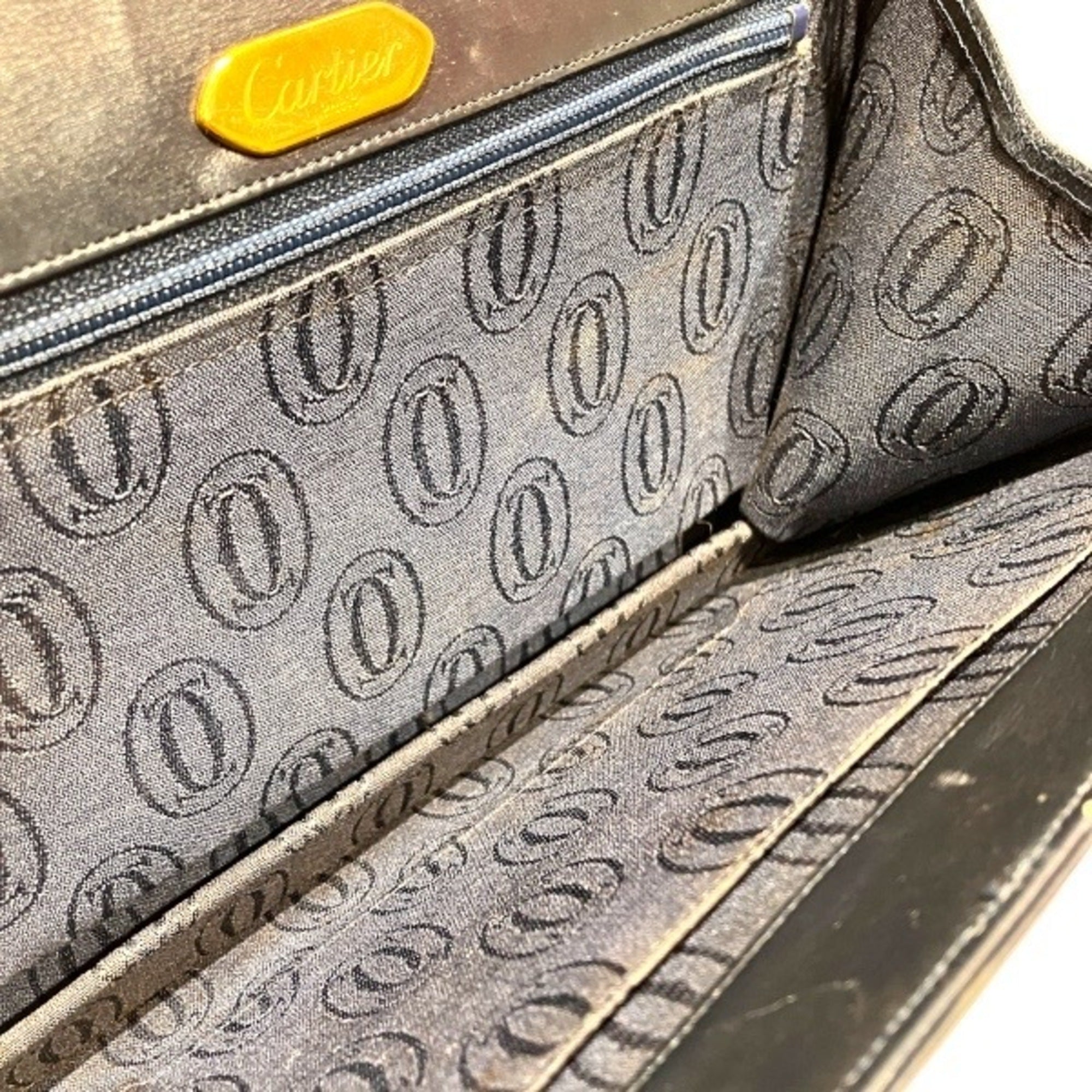 Cartier Sapphire Line Black Leather Handbag Shoulder Bag (Pre-Owned)