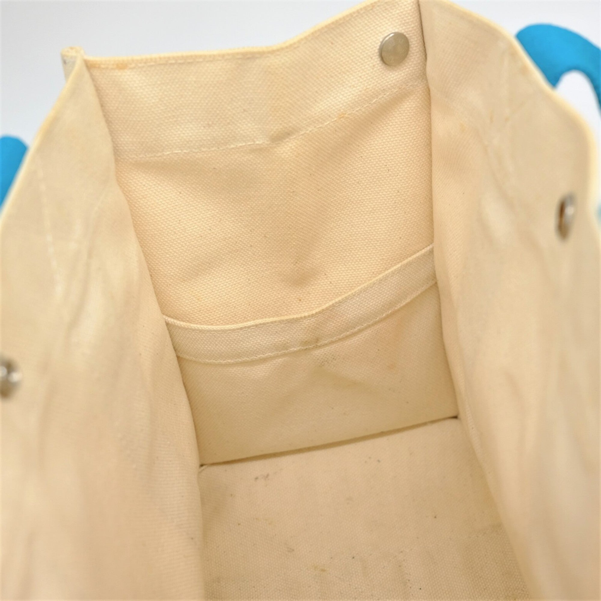 Hermes Beige Blue Natural Canvas Handbag Tote Bag (Pre-Owned)