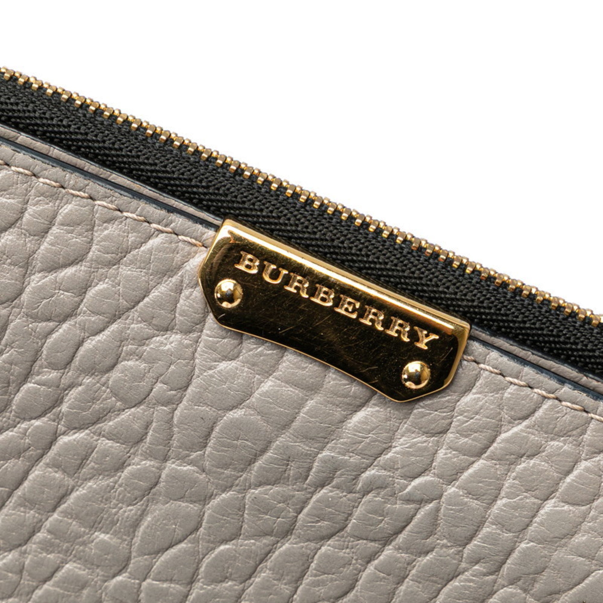Burberry Gray Leather Long Wallet (Bi-Fold) (Pre-Owned)