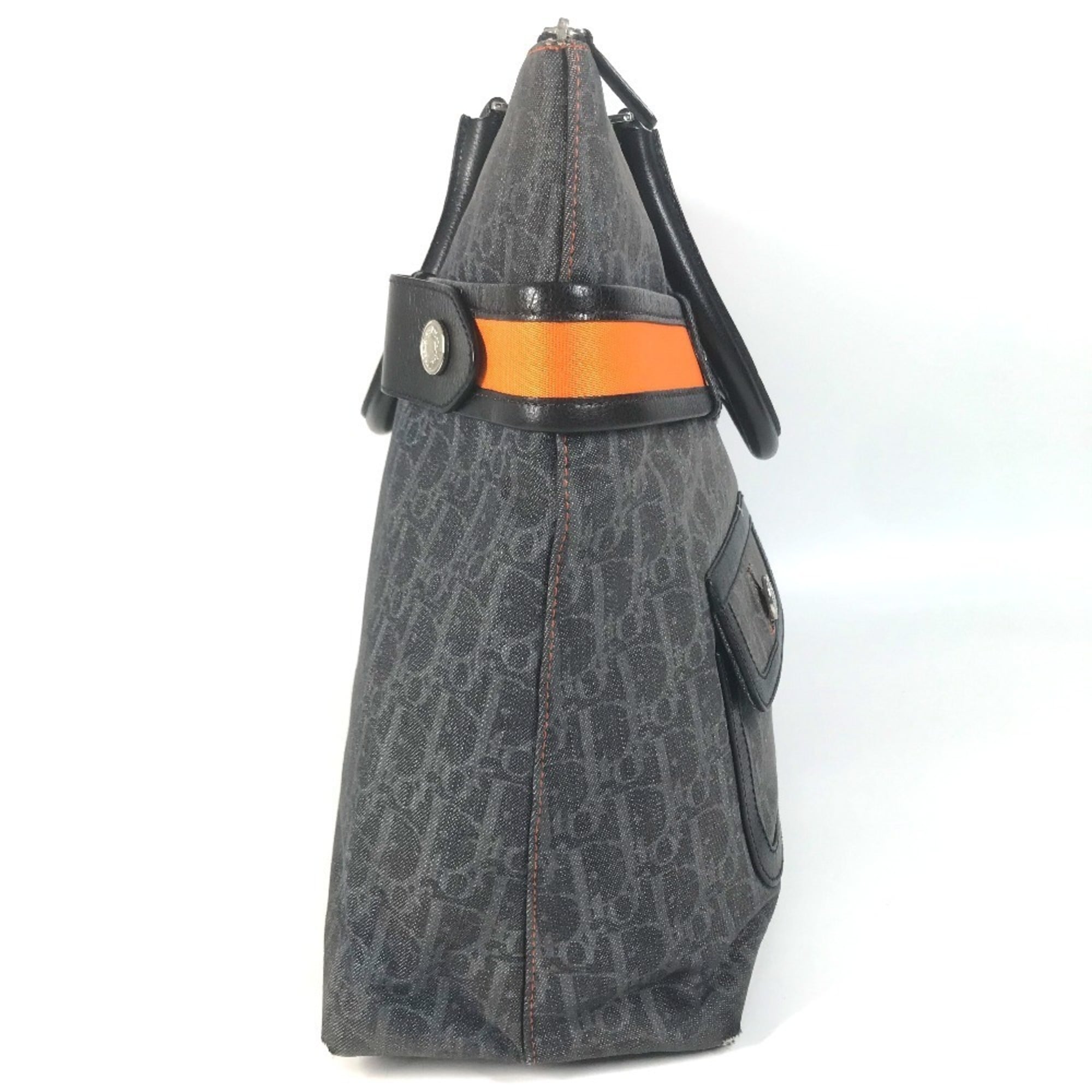 Christian Dior Blue Orange Leather Canvas Handbag Shoulder Bag Tote Bag (Pre-Owned)