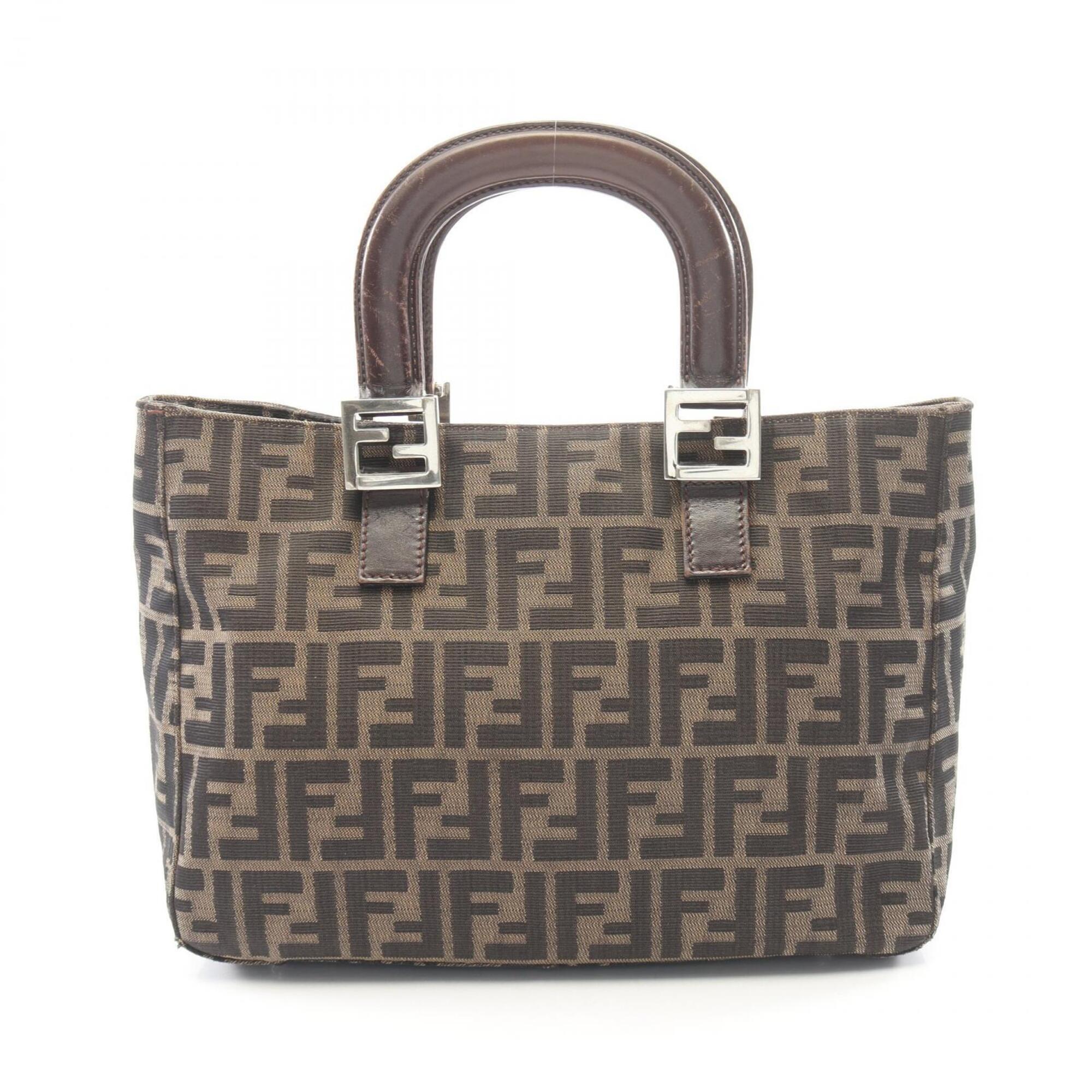 Fendi Zucca Brown Canvas Leather Handbag Tote Bag (Pre-Owned)