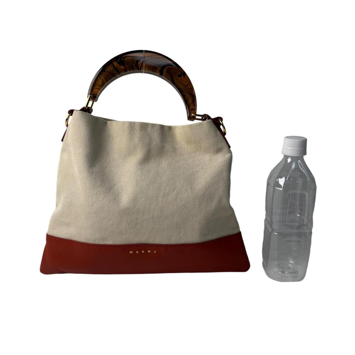 Marni Beige Orange Red Color Canvas Leather Handbag Shoulder Bag (Pre-Owned)