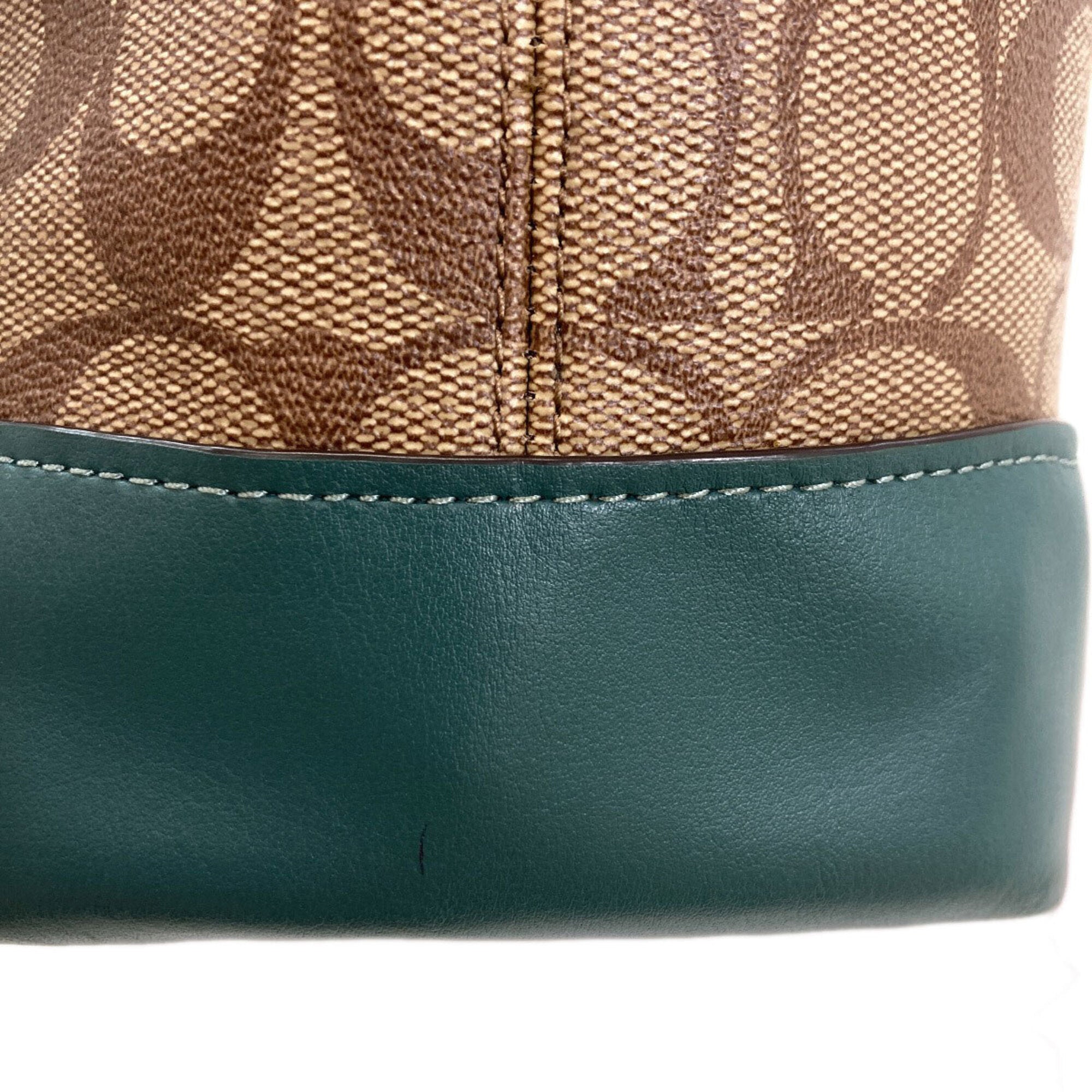 Coach Brown Green Leather Tote Bag (Pre-Owned)