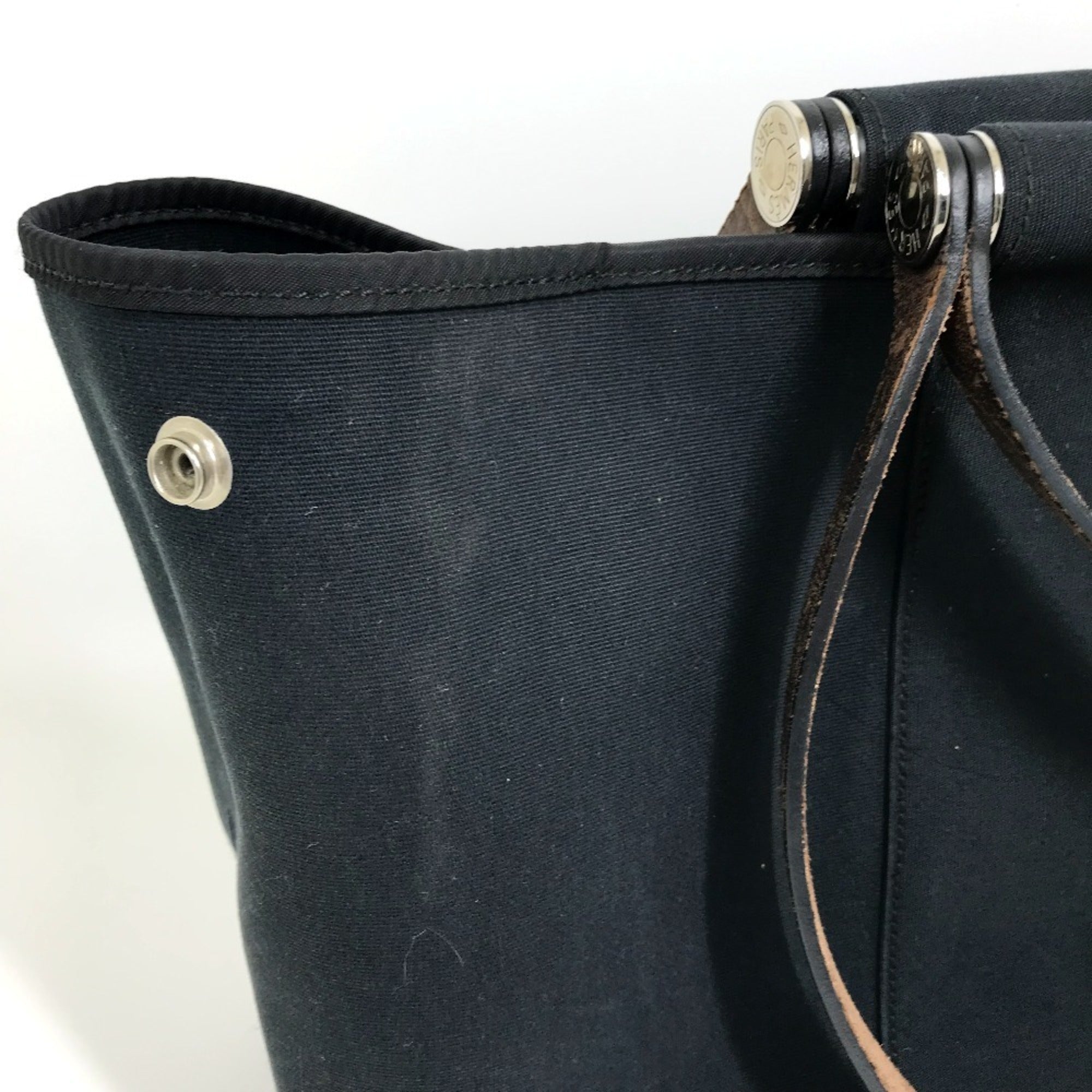 Hermes Black Toile Officier Leather Handbag Shoulder Bag Tote Bag (Pre-Owned)
