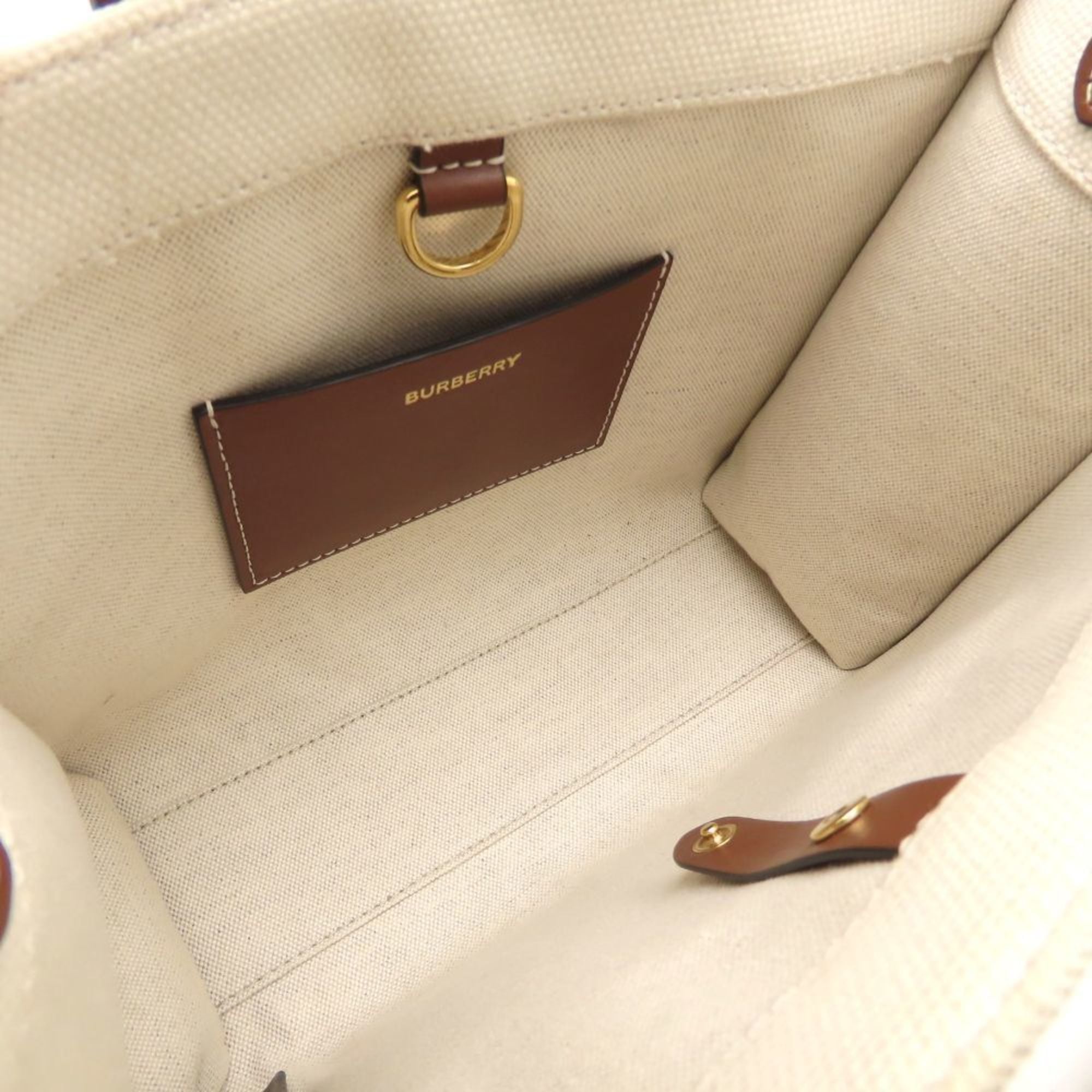 Burberry Brown Ivory Canvas Leather Handbag (Pre-Owned)
