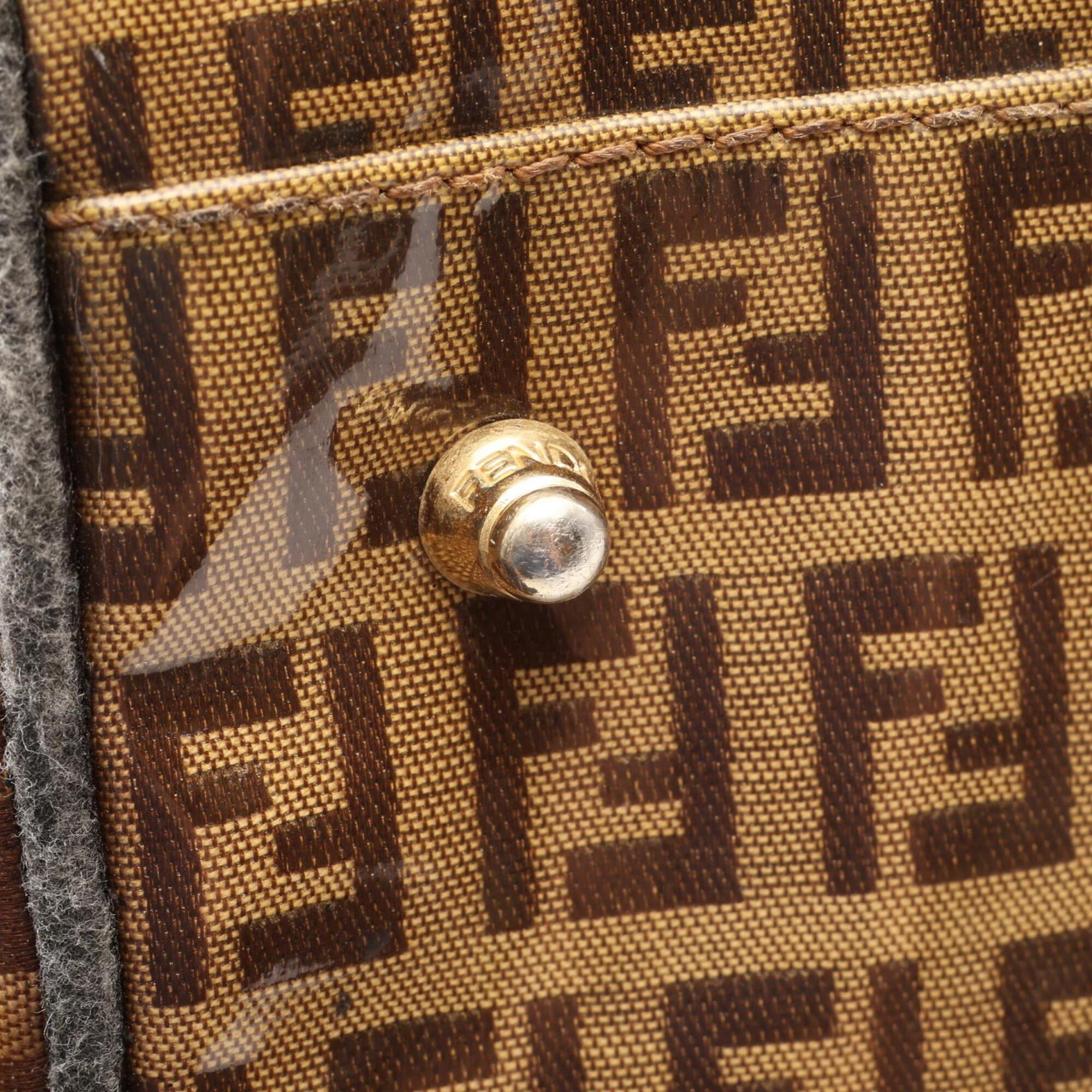 Fendi Beige Brown Canvas Leather Boston Bag Handbag (Pre-Owned)