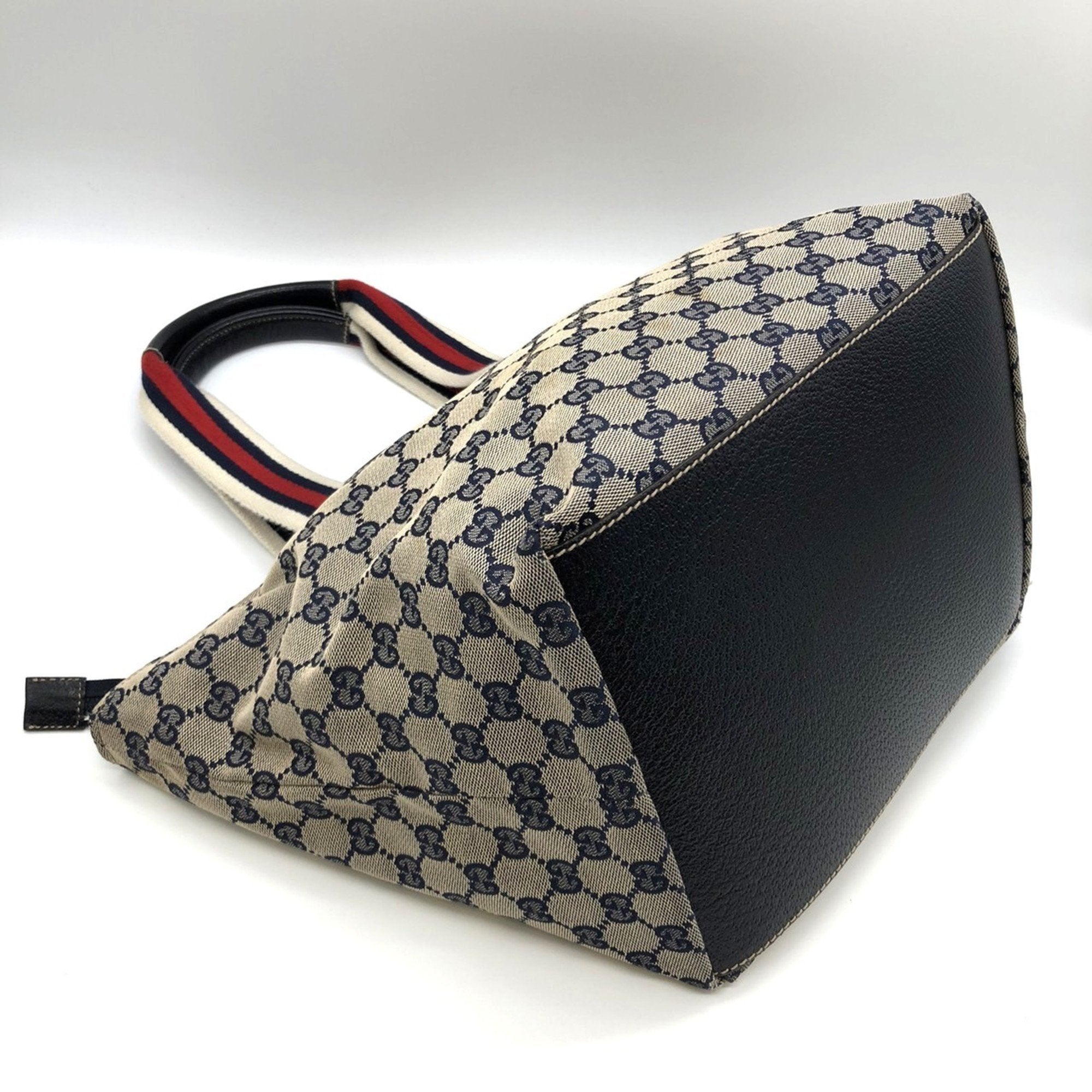 Gucci Gg Canvas Navy Gg Canvas Leather Tote Bag (Pre-Owned)