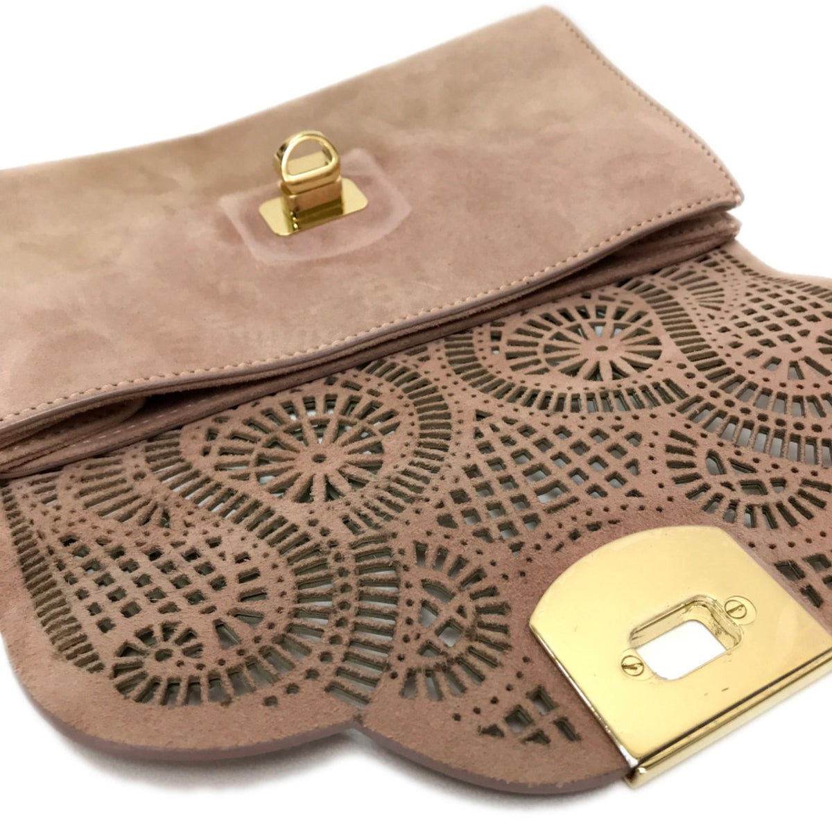 Sergio Rossi Pink Beige Suede Patent Leather Clutch Bag Handbag (Pre-Owned)