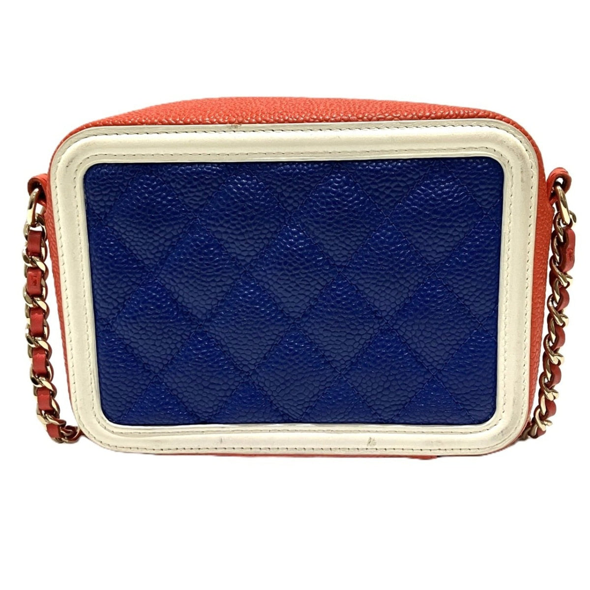 Chanel Blue Red Color White Grained Calfskin Shoulder Bag (Pre-Owned)
