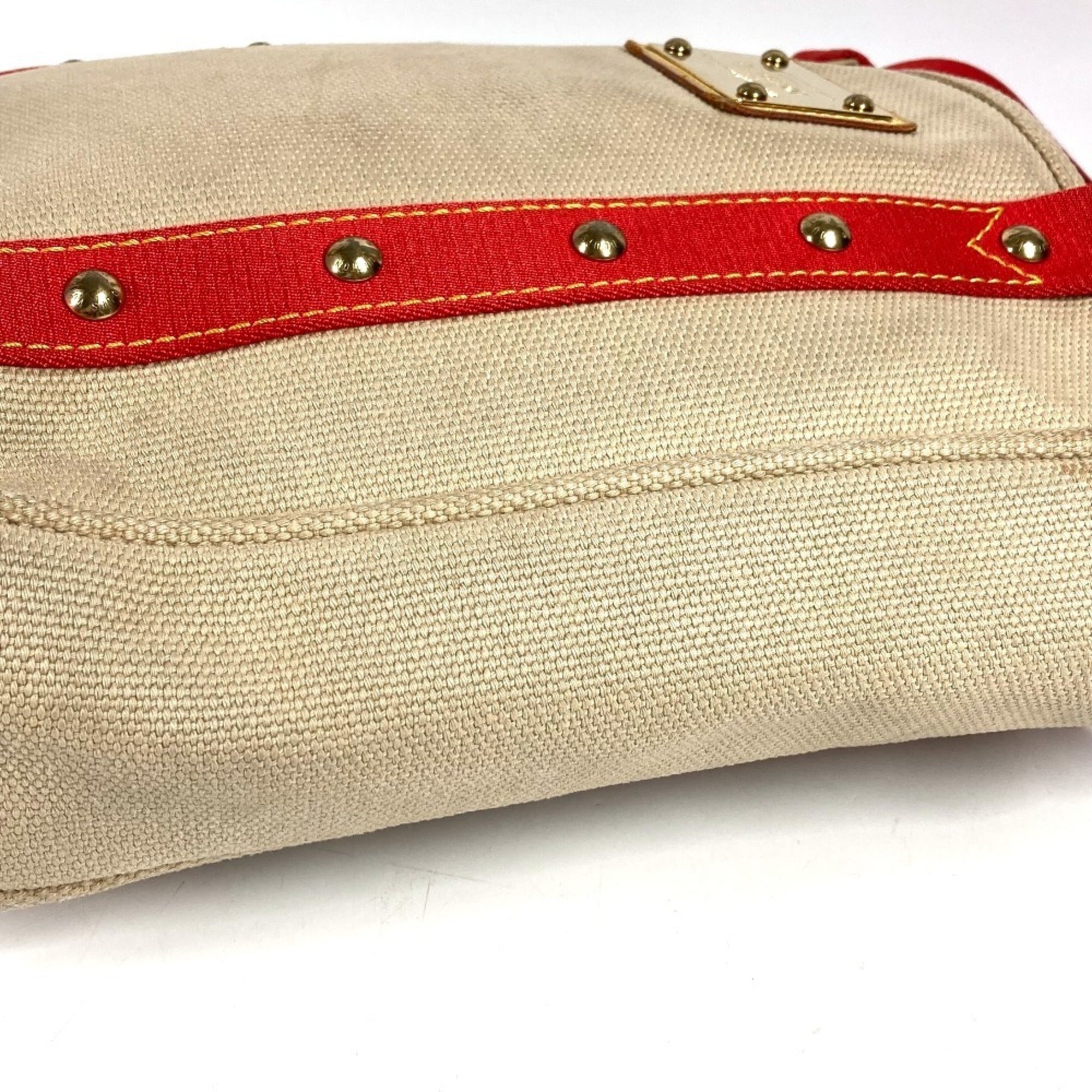 Louis Vuitton Beige Red Color Canvas Shoulder Bag Tote Bag (Pre-Owned)