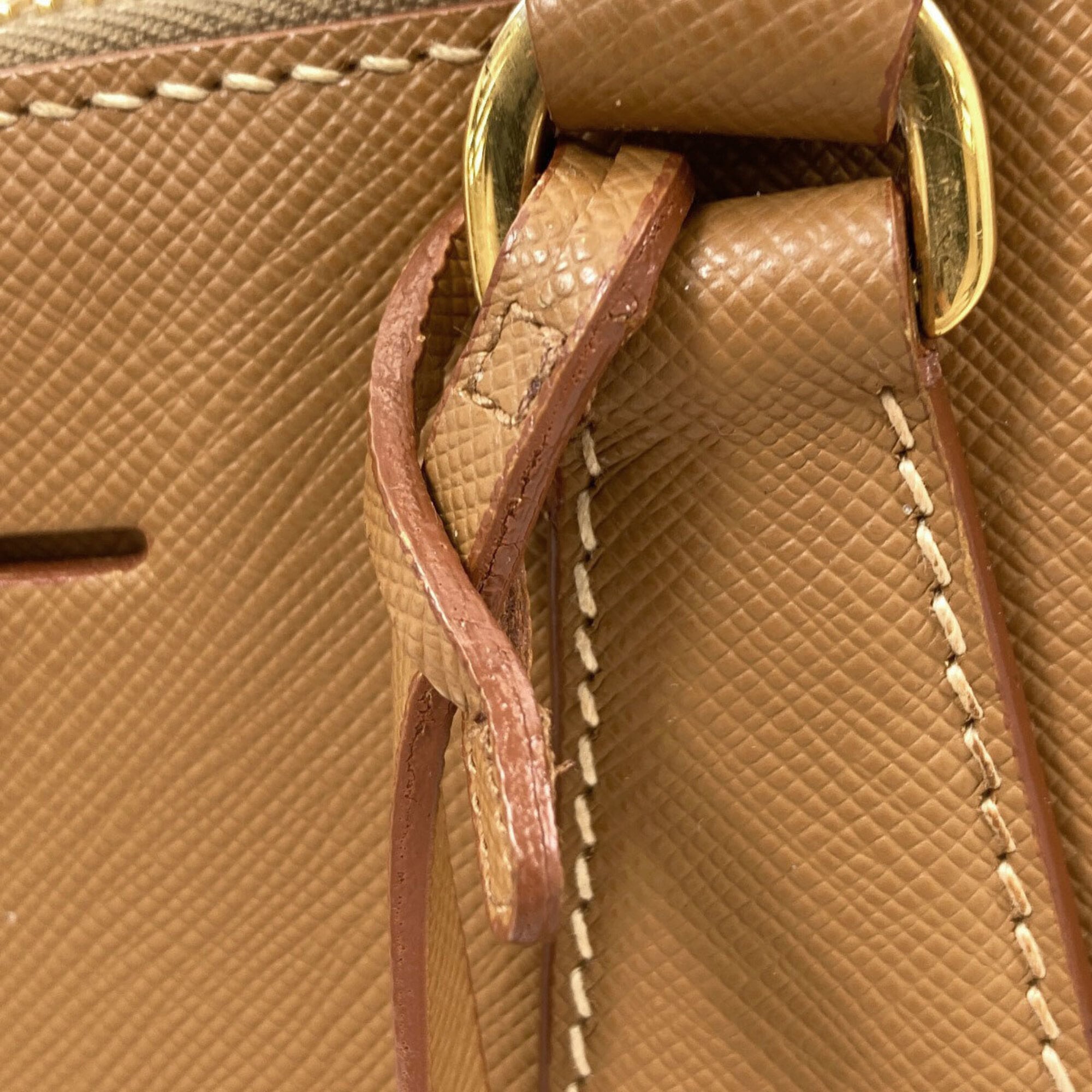 Prada Brown Saffiano Triangle Handbag (Pre-Owned)