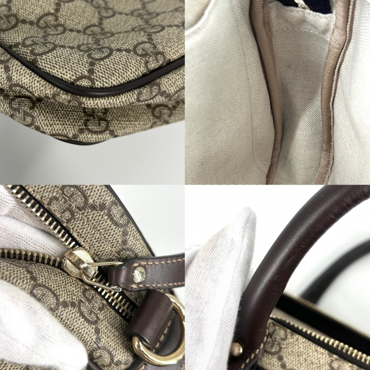 Gucci Beige Brown Gg Supreme Canvas Leather Briefcase Handbag (Pre-Owned)