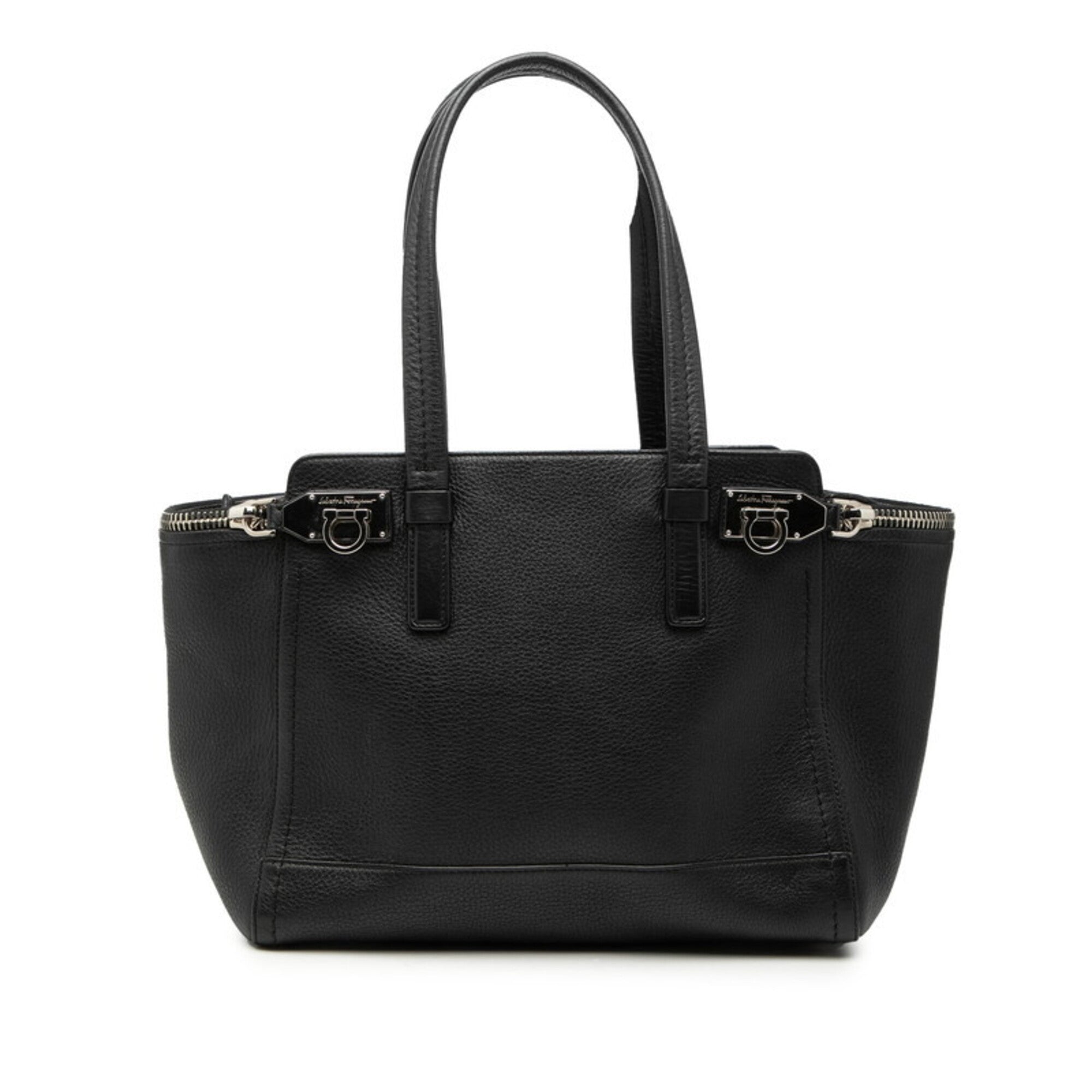 Salvatore Ferragamo Black Leather Handbag Shoulder Bag Tote Bag (Pre-Owned)
