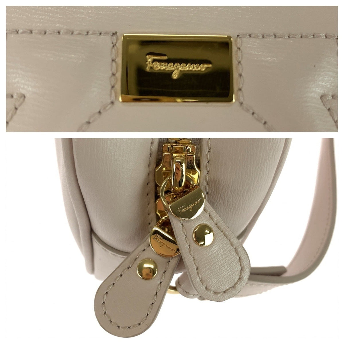 Salvatore Ferragamo Beige Pink Beige Leather Pochette Shoulder Bag (Pre-Owned)