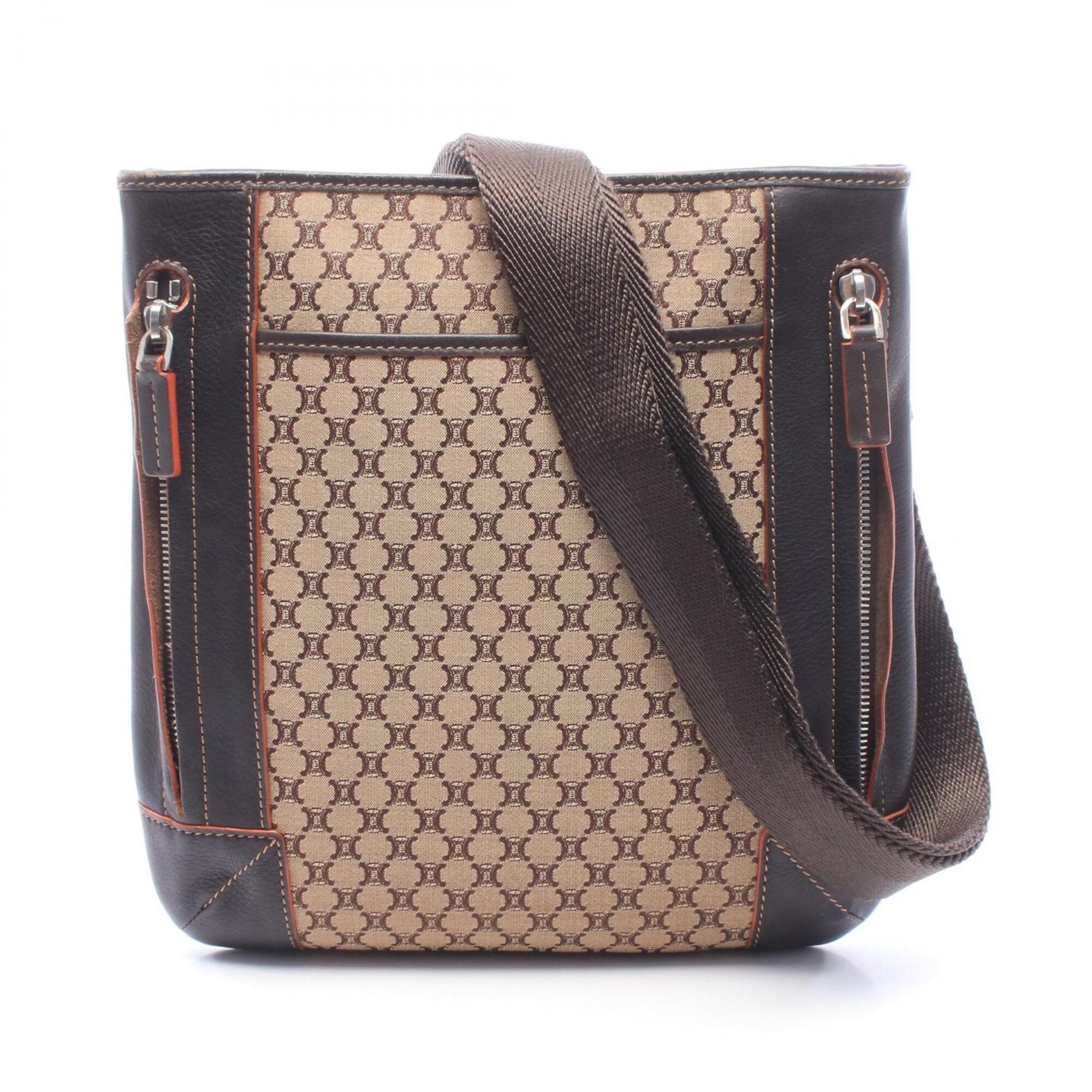 Celine Brown Canvas Leather Shoulder Bag (Pre-Owned)