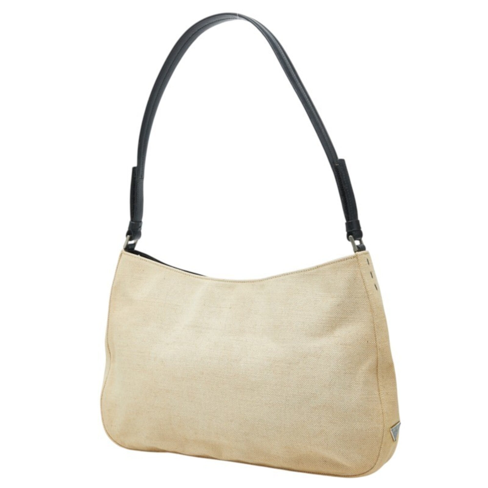 Prada Beige Canvas Leather Shoulder Bag (Pre-Owned)