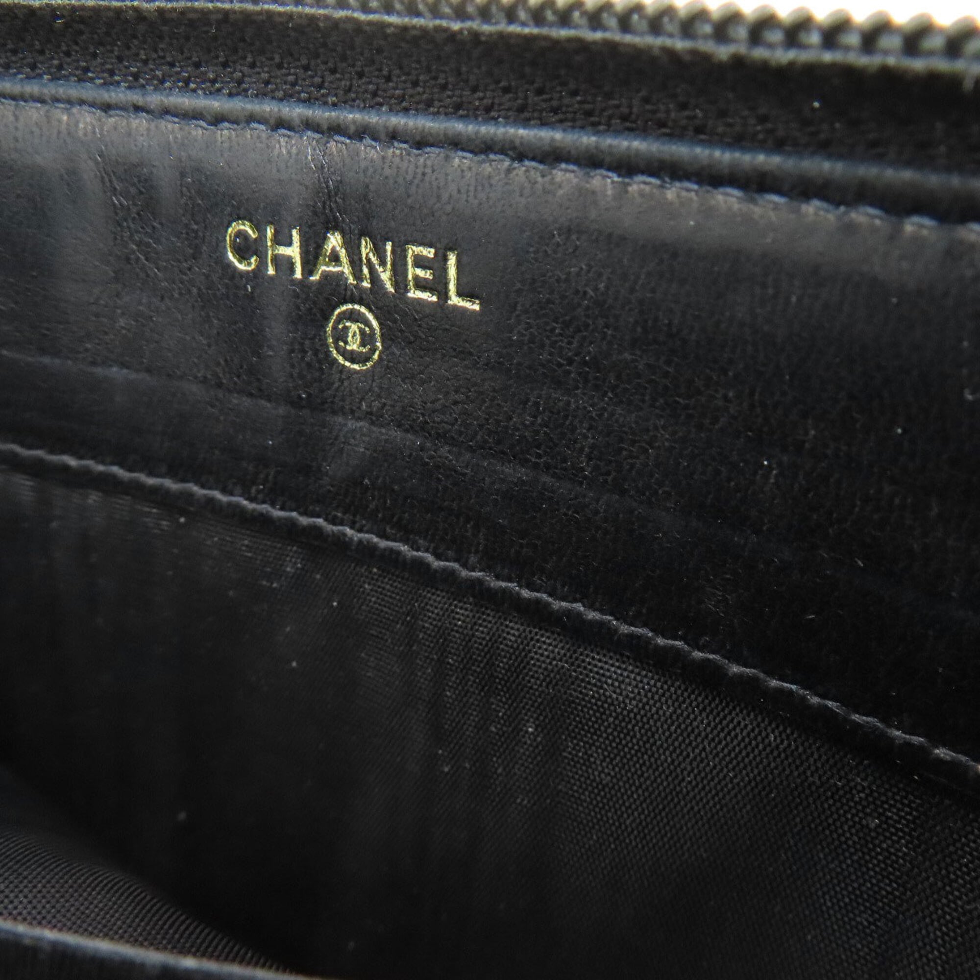 Chanel Black Grained Calfskin Long Wallet (Bi-Fold) (Pre-Owned)