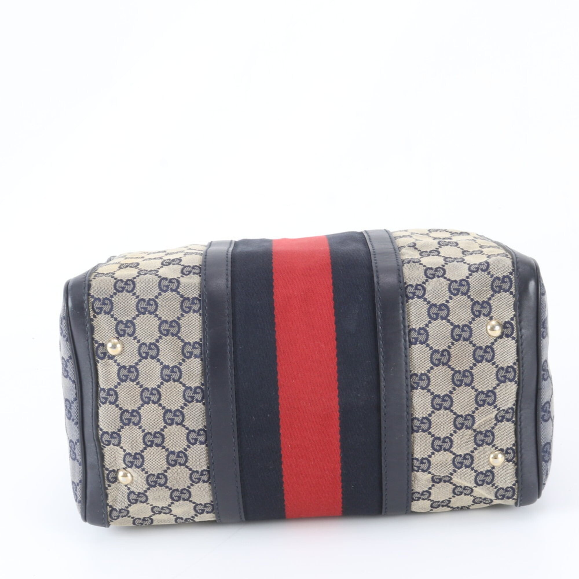 Gucci Gray Navy Leather Canvas Handbag Tote Bag (Pre-Owned)