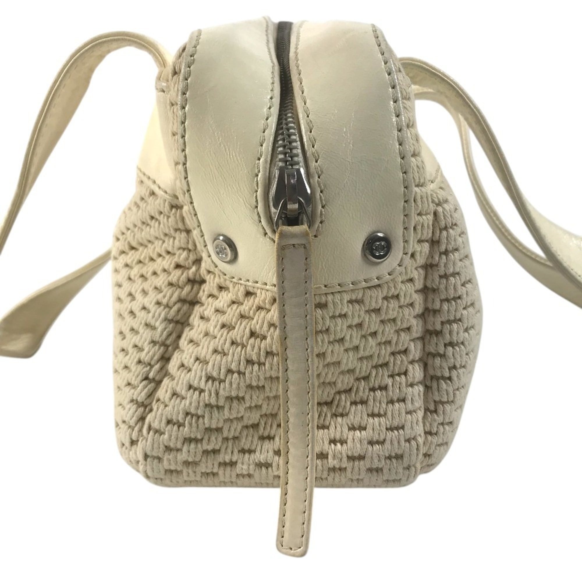 Chanel Beige Ivory Leather Canvas Handbag Shoulder Bag (Pre-Owned)