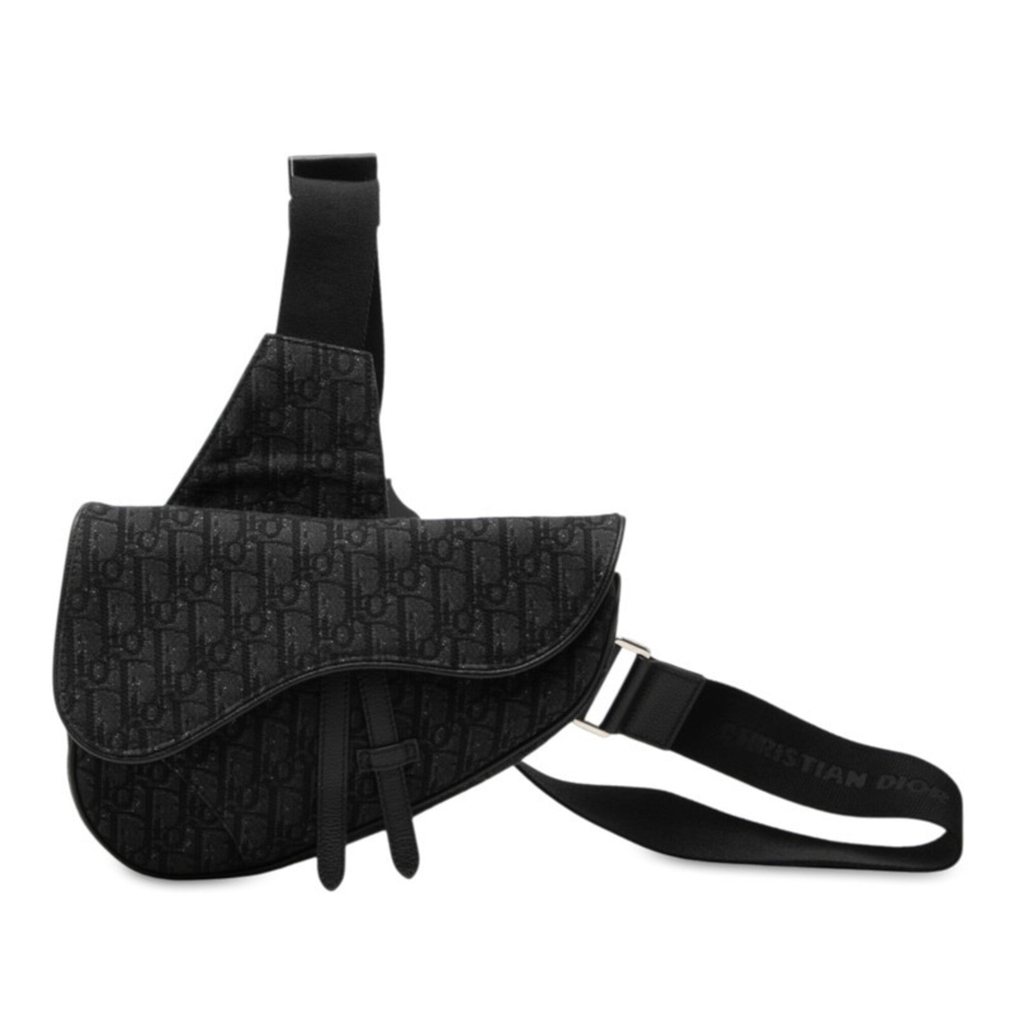 Christian Dior Black Canvas Leather Saddle Bag Shoulder Bag Sling Bag (Pre-Owned)