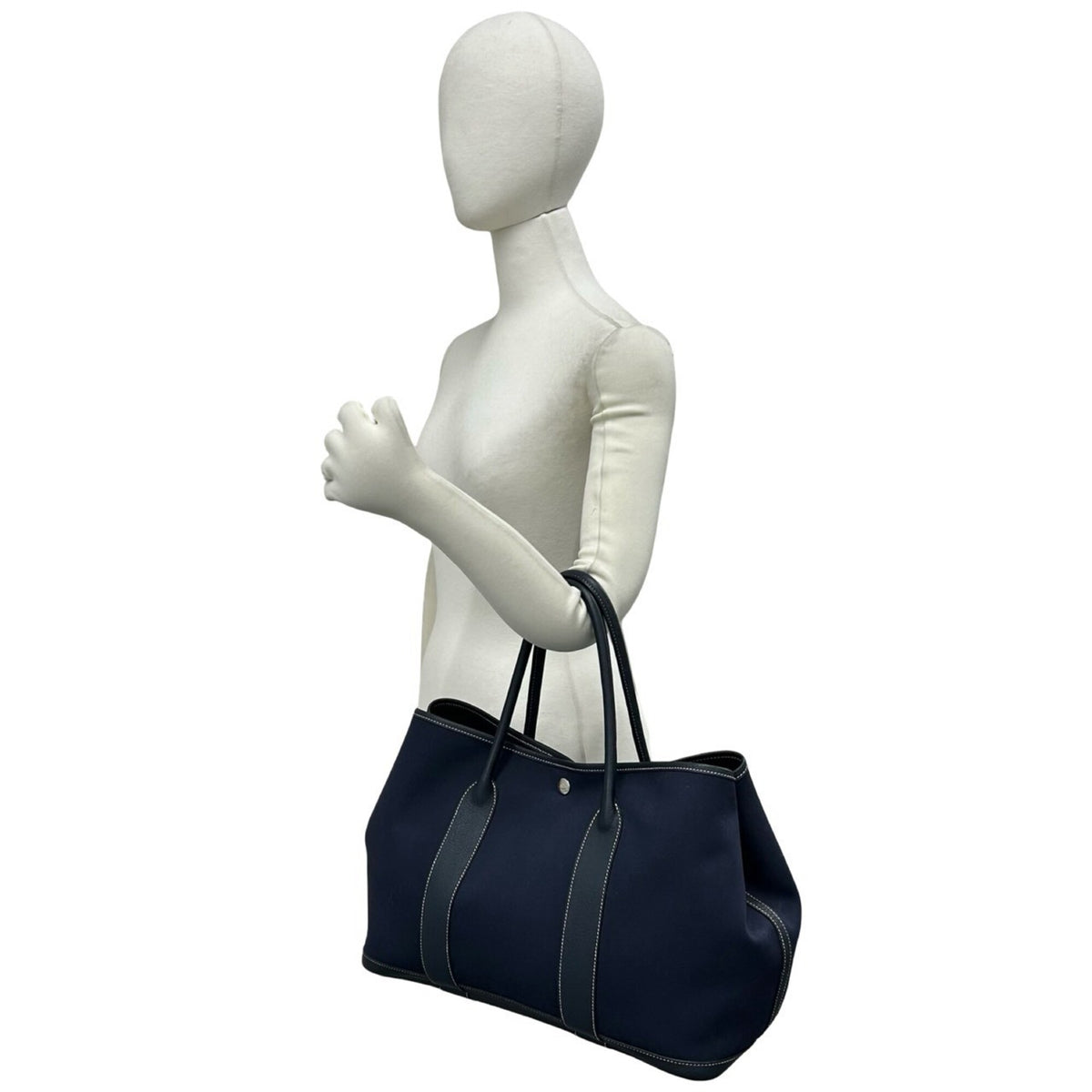 Hermes Black Navy Buffalo Leather Toile H Handbag Tote Bag (Pre-Owned)