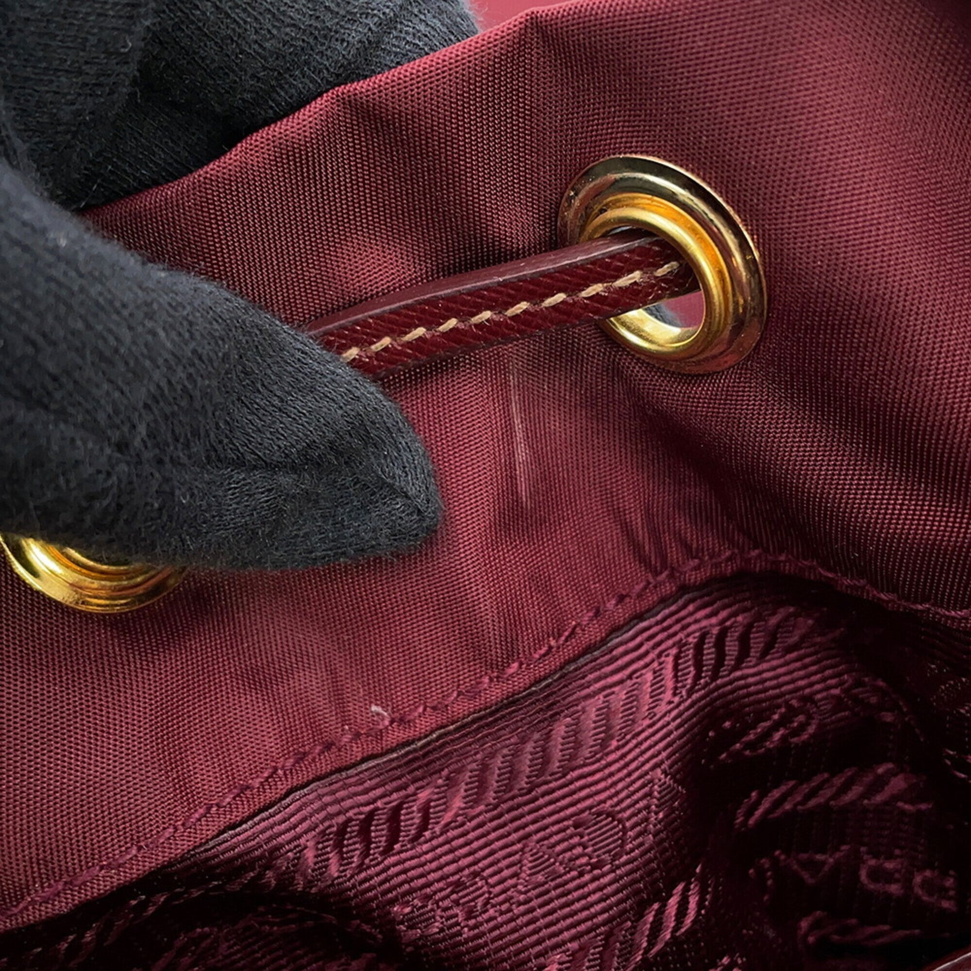 Prada Bordeaux Nylon Leather Backpack Handbag (Pre-Owned)