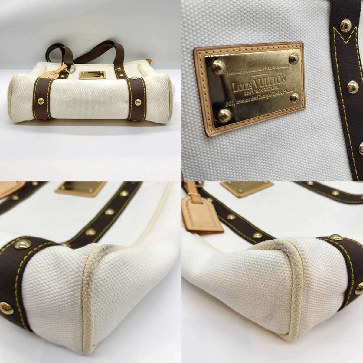 Louis Vuitton Antigua Brown Ecru White Canvas Handbag Tote Bag (Pre-Owned)
