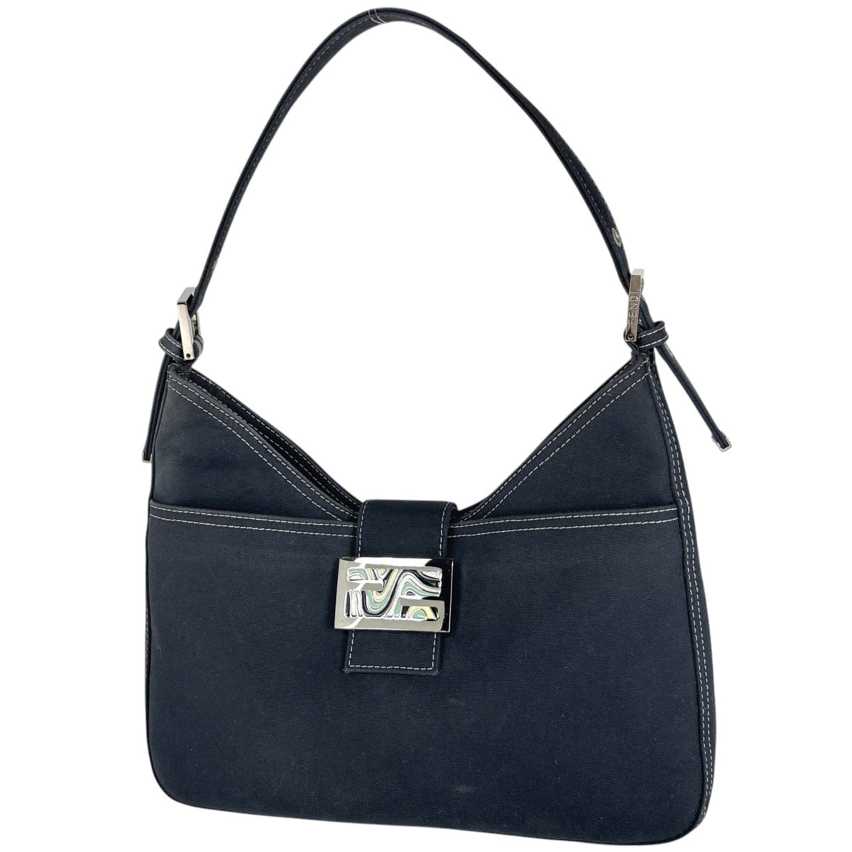 Fendi Navy Canvas Shoulder Bag (Pre-Owned)