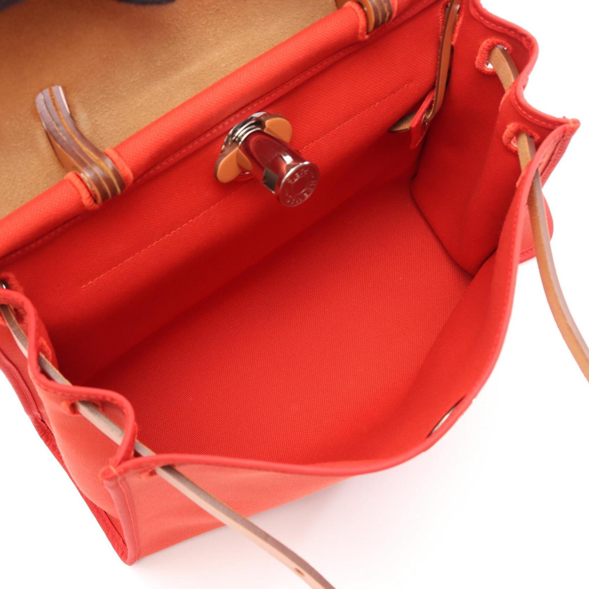 Hermes Brown Natural Red Color Canvas Leather Handbag (Pre-Owned)
