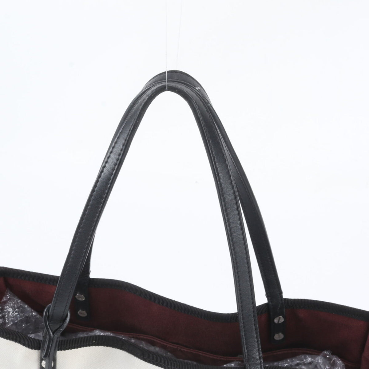 Chanel Black White Leather Canvas Shoulder Bag Tote Bag (Pre-Owned)