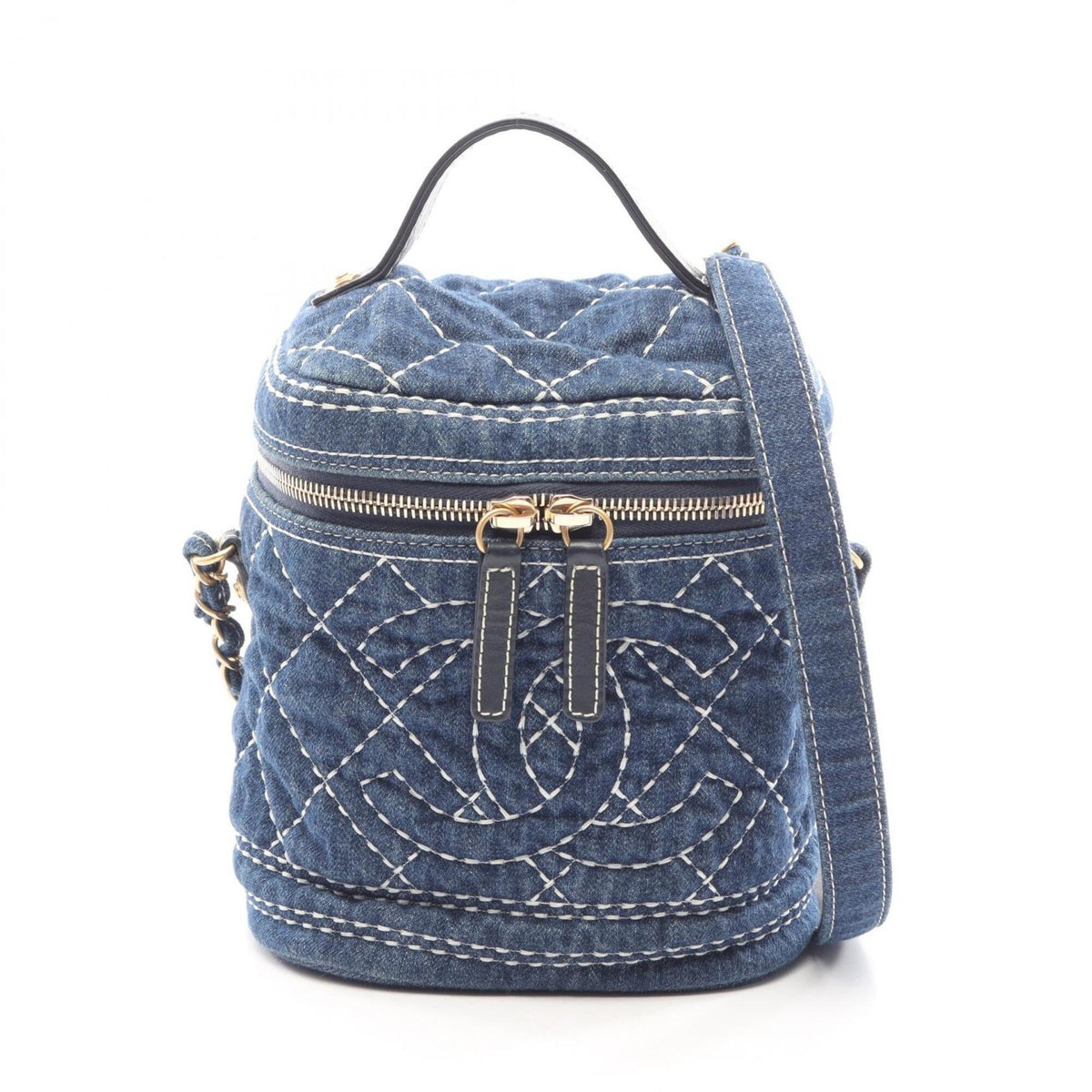 Chanel Denim Navy Denim Handbag Shoulder Bag Vanity Bag (Pre-Owned)