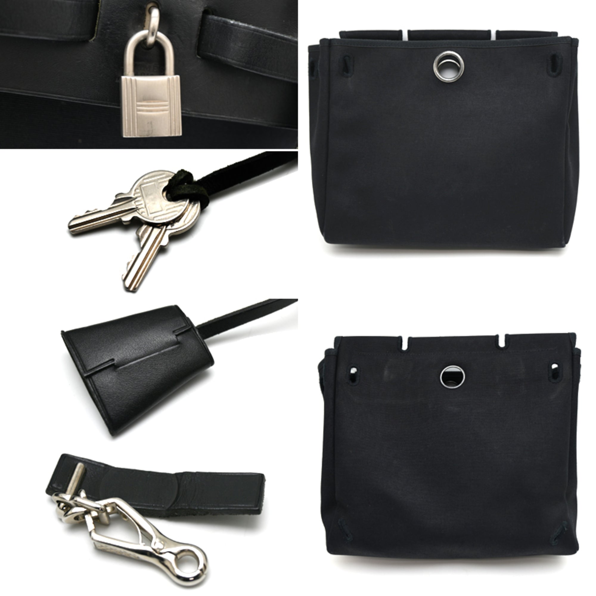 Hermes Black Toile Officier Leather Handbag Shoulder Bag (Pre-Owned)