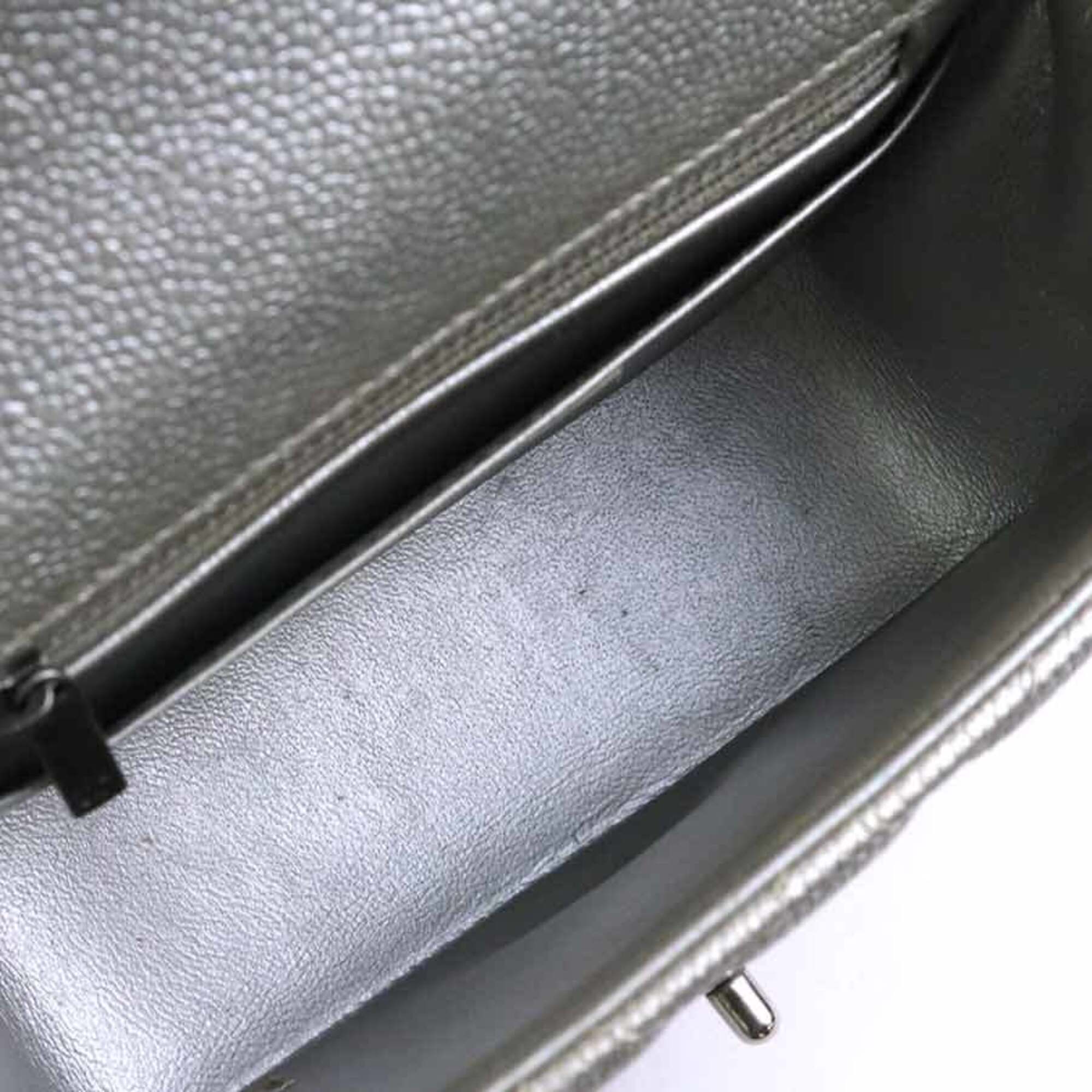 Chanel Metallic Gray Grained Calfskin Shoulder Bag (Pre-Owned)
