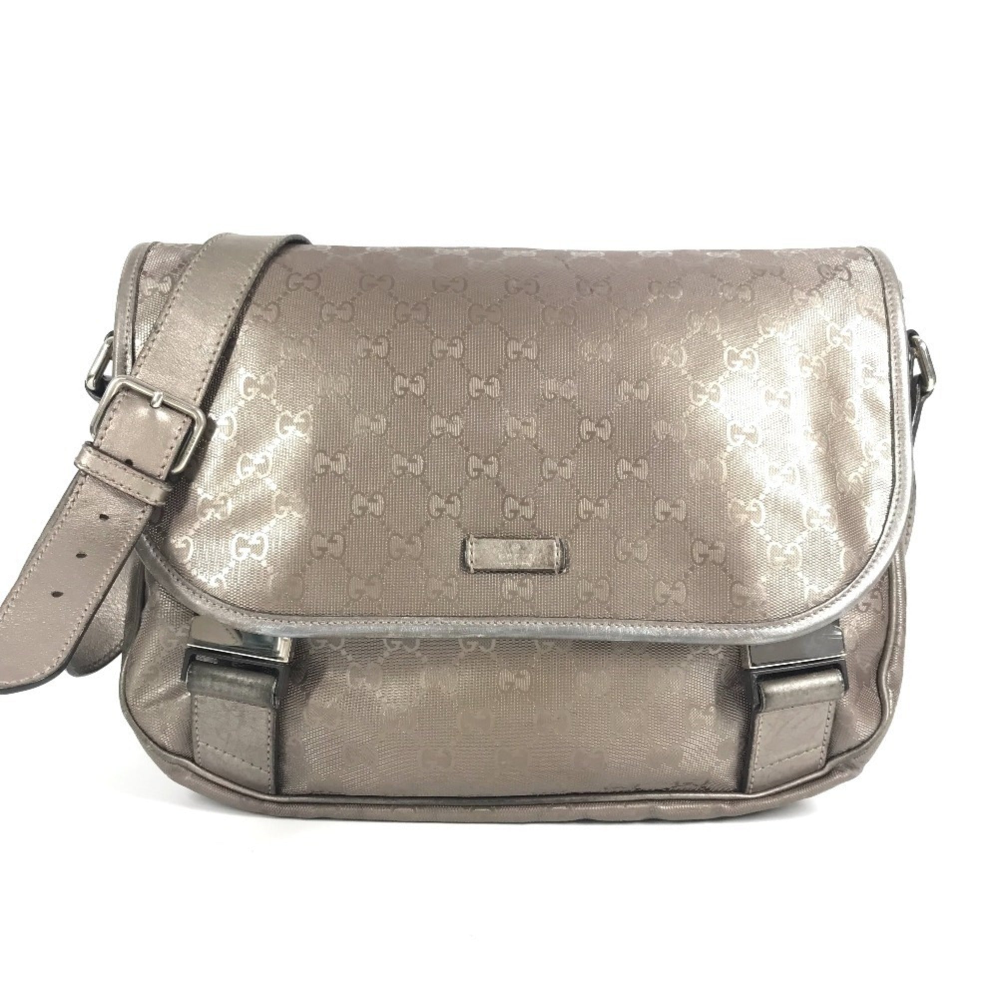 Gucci Metallic Gg Imprimé Leather Messenger Bag Shoulder Bag (Pre-Owned)