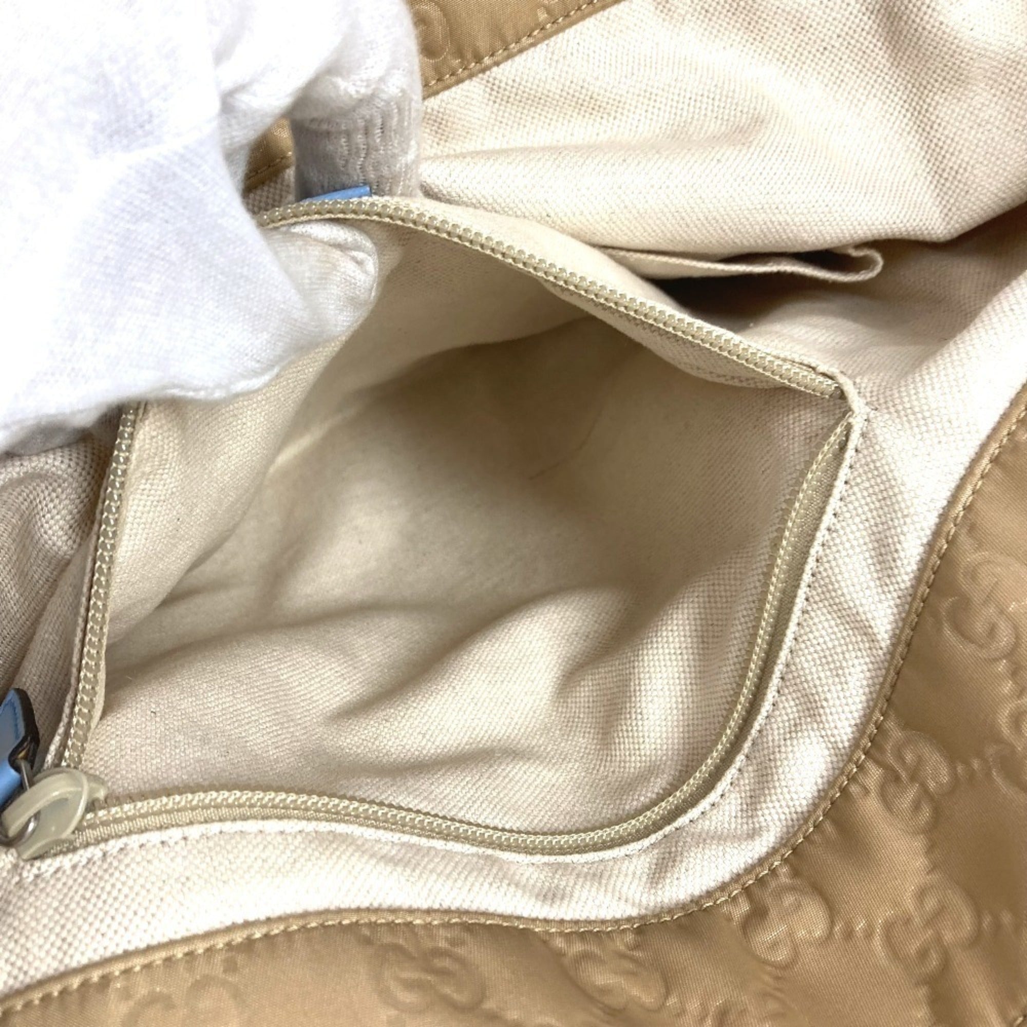 Gucci Beige Blue Leather Nylon Handbag Shoulder Bag Tote Bag (Pre-Owned)