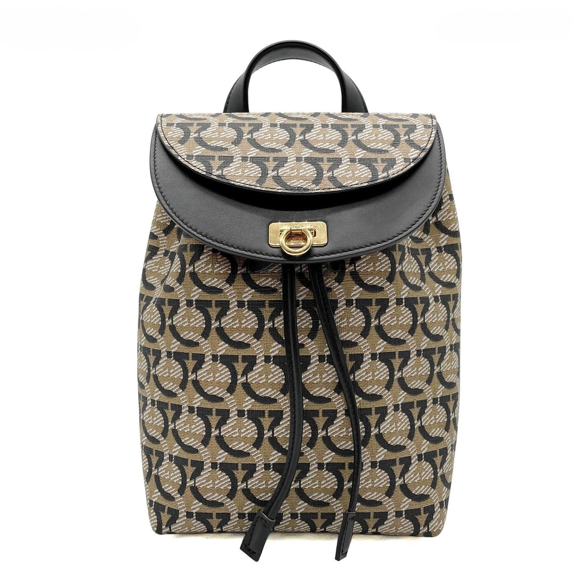 Salvatore Ferragamo Beige Black Pvc Leather Backpack (Pre-Owned)