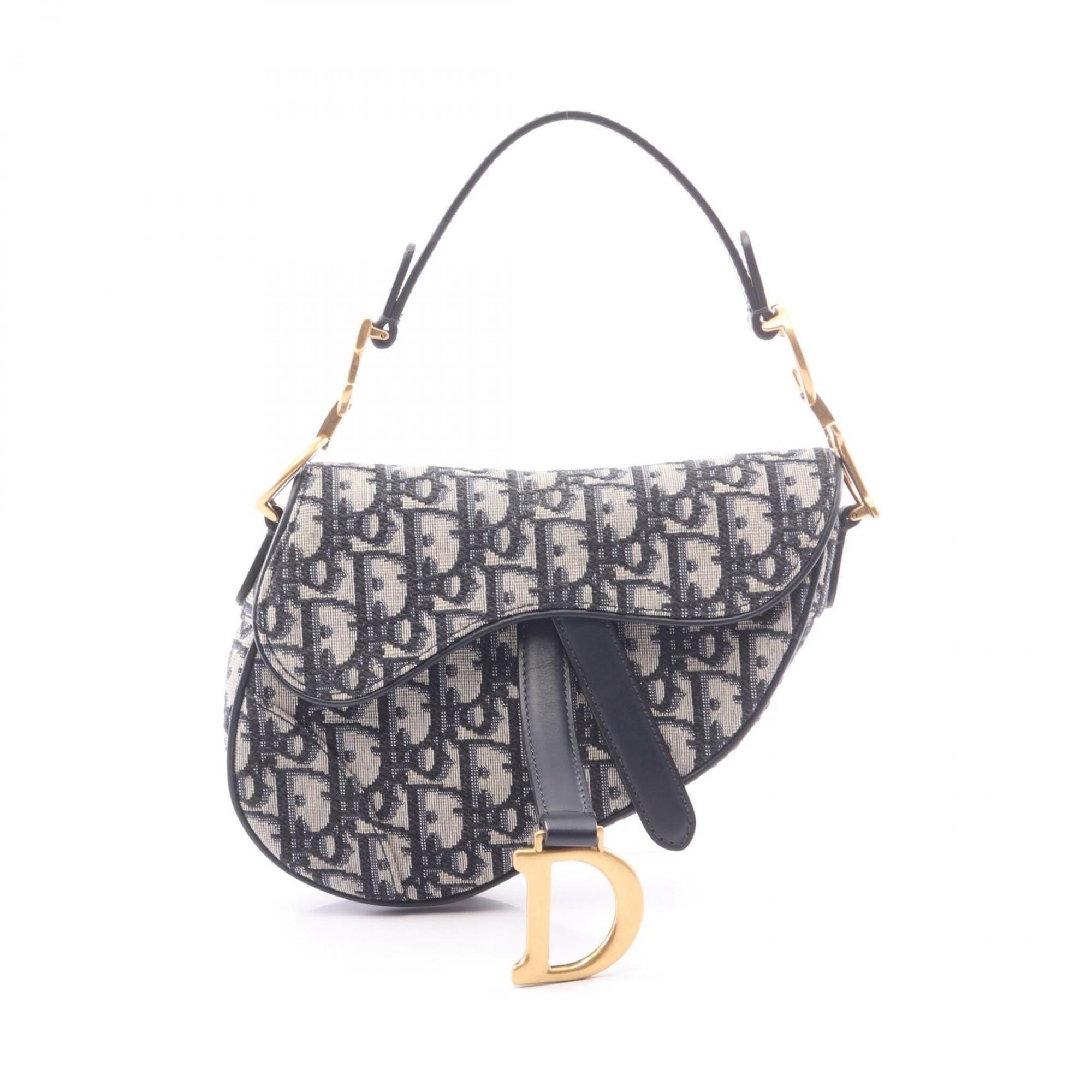 Christian Dior Beige Navy Canvas Leather Handbag Saddle Bag (Pre-Owned)