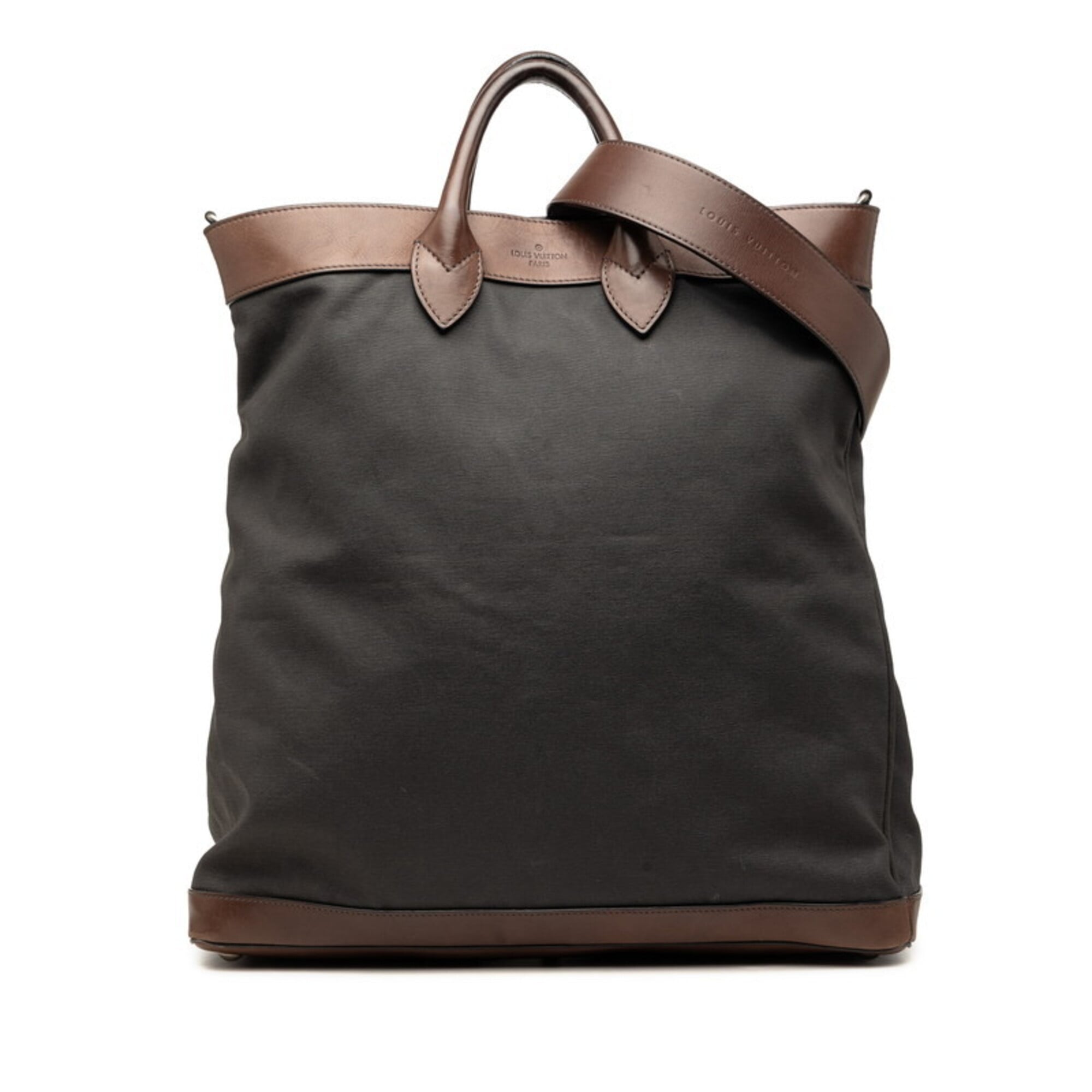 Louis Vuitton Gray Brown Canvas Leather Shoulder Bag Tote Bag (Pre-Owned)