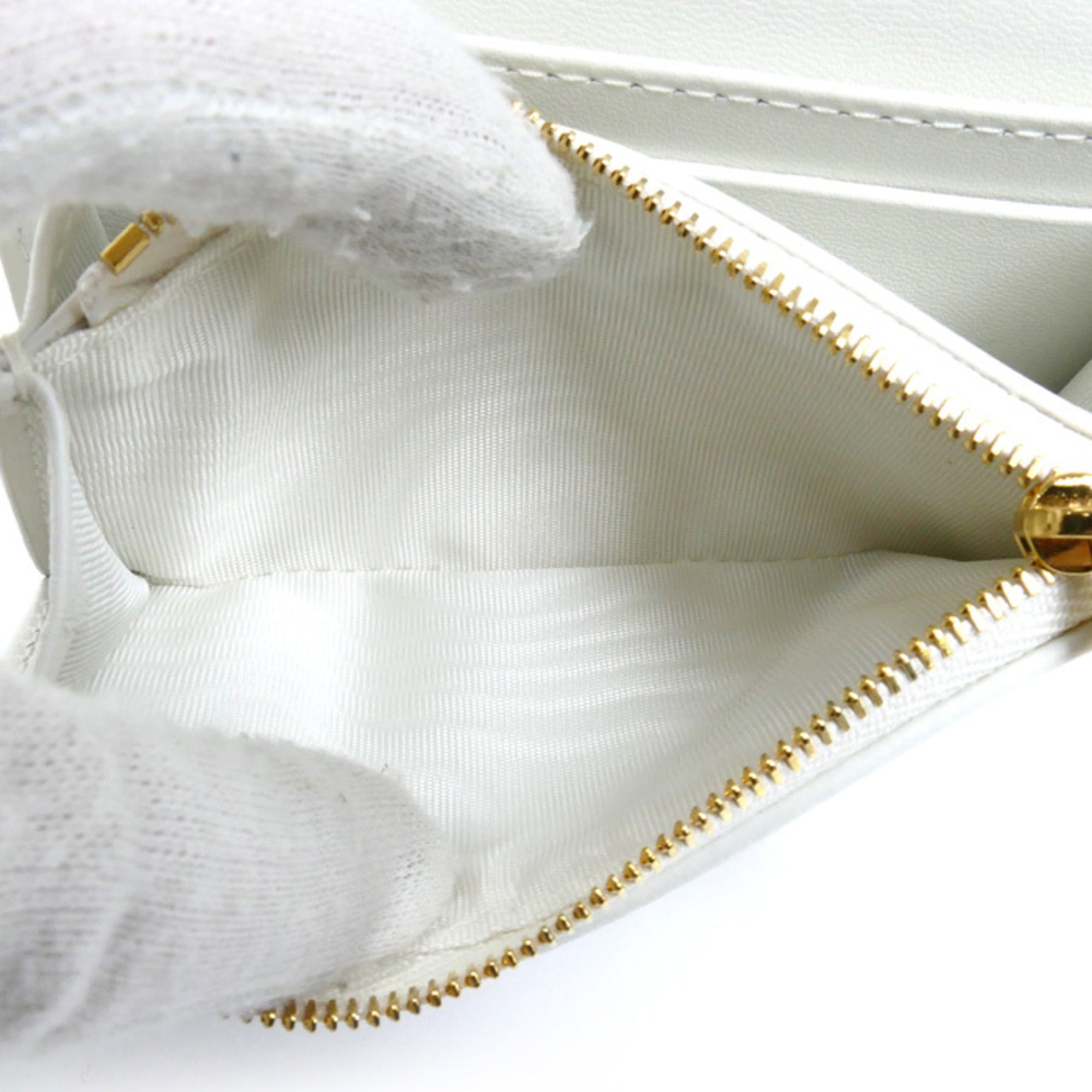 Christian Dior Gold White Canvas Leather Coin Purse/Coin Case (Pre-Owned)