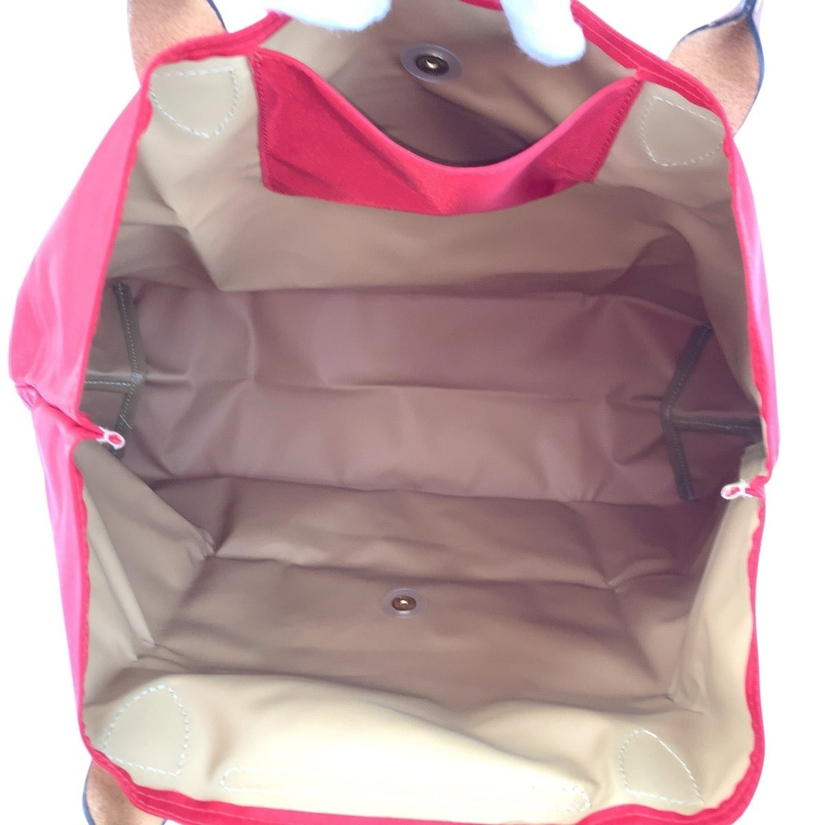 Longchamp Brown Red Color Nylon Leather Handbag Tote Bag (Pre-Owned)