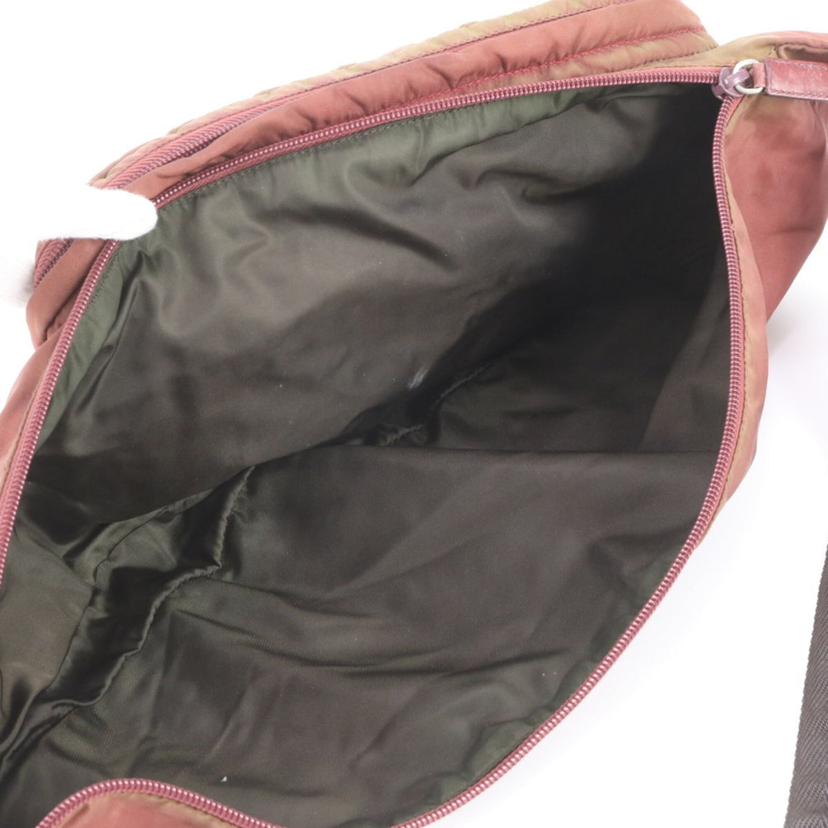 Prada Red Color Wine Leather Nylon Pouch Sling Bag (Pre-Owned)