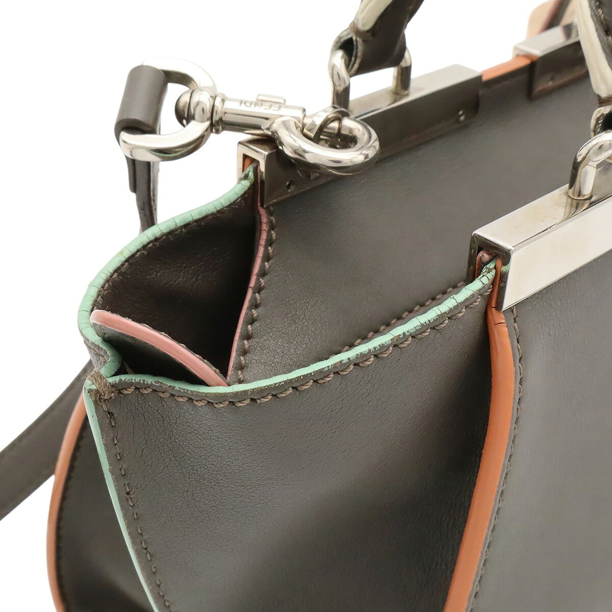 Fendi Gray Multi-Color Leather Handbag Shoulder Bag (Pre-Owned)