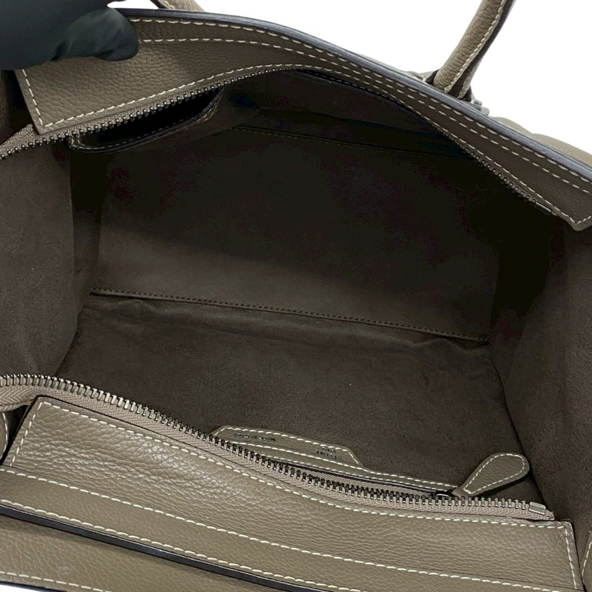 Celine Beige Gray Leather Boston Bag Handbag Tote Bag (Pre-Owned)