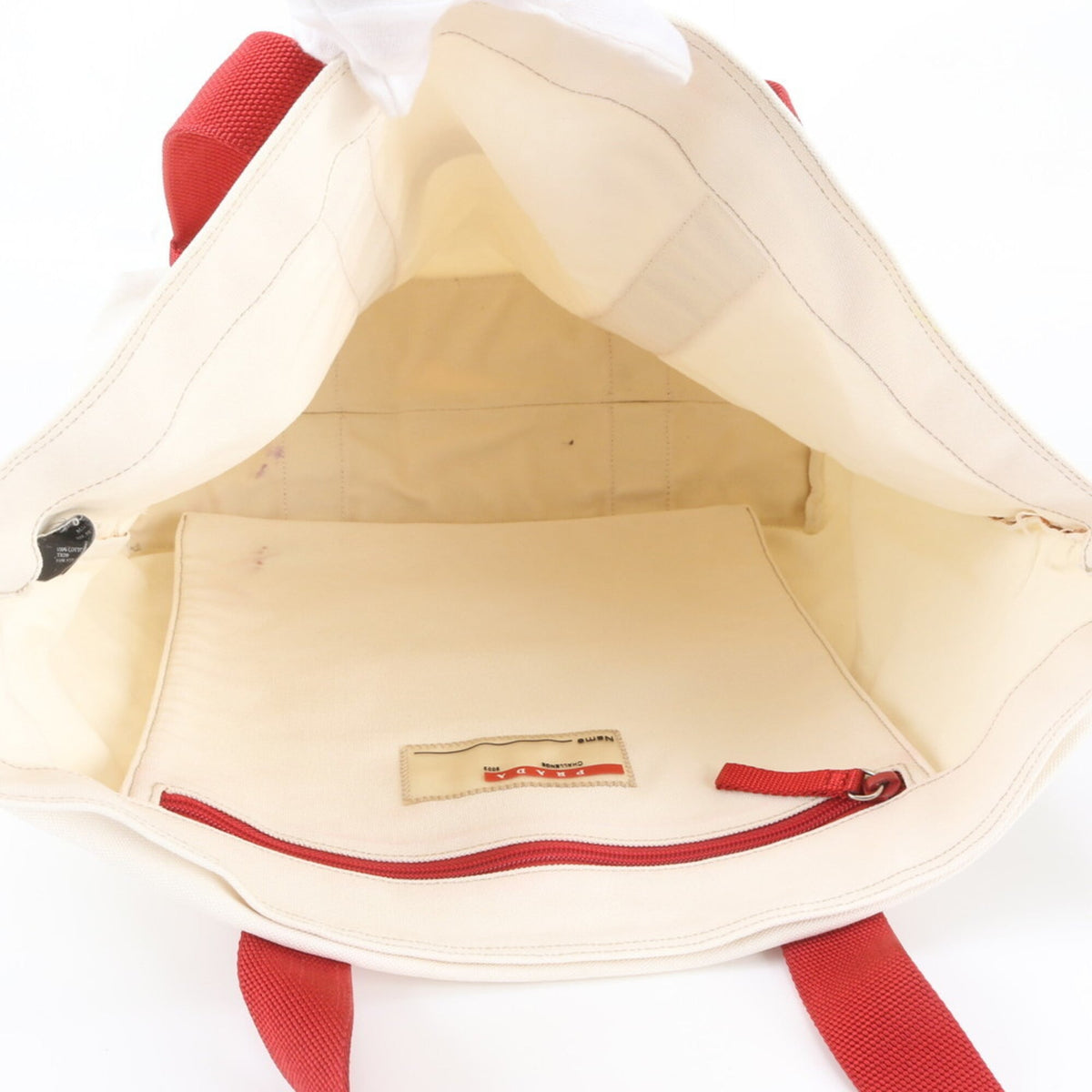 Pradasports Red Color White Handbag Shoulder Bag Tote Bag (Pre-Owned)